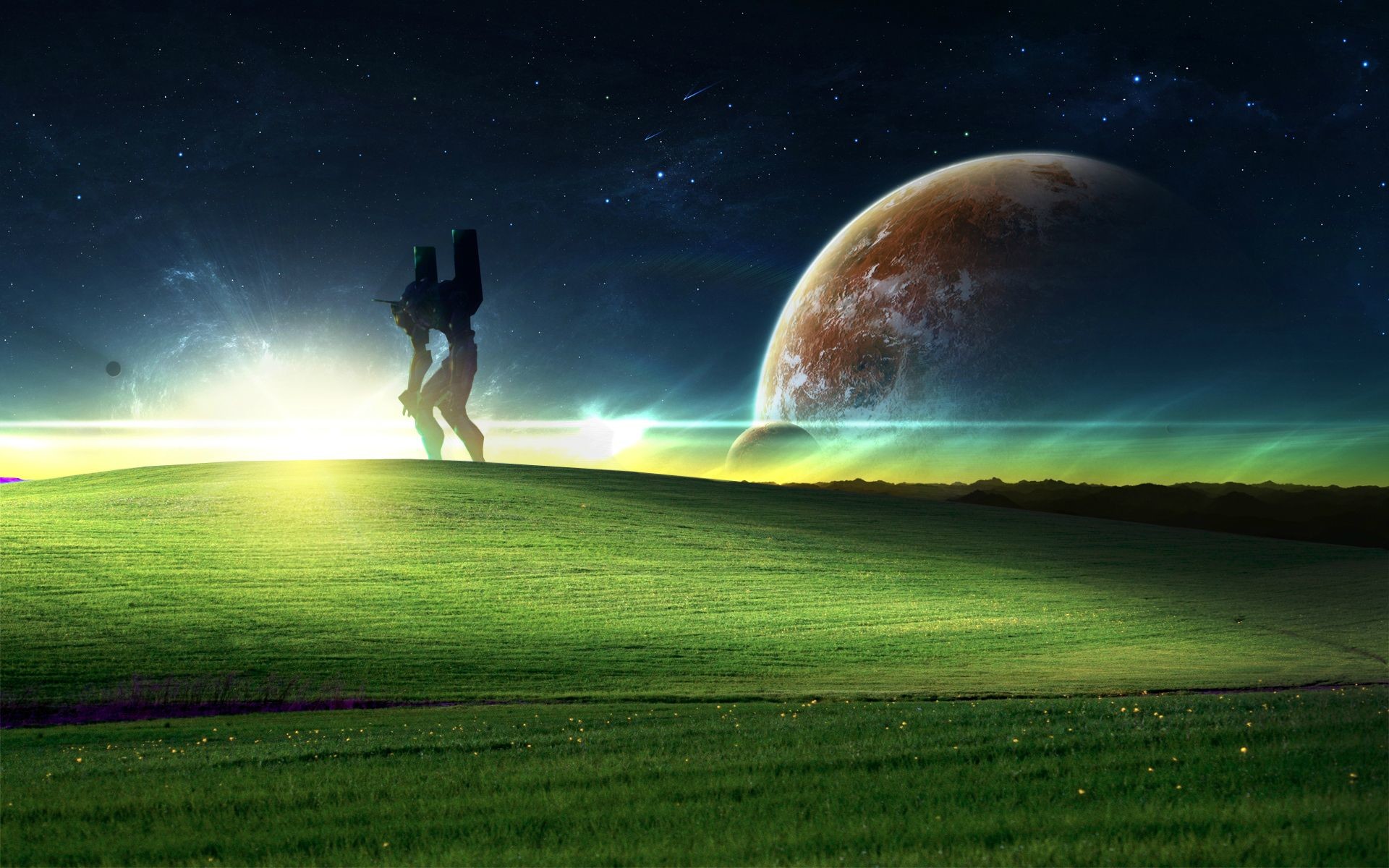 Bliss, Windows XP, Pianeta, Fantascienza, Silhouette, 1920x1200, sfondo per PC