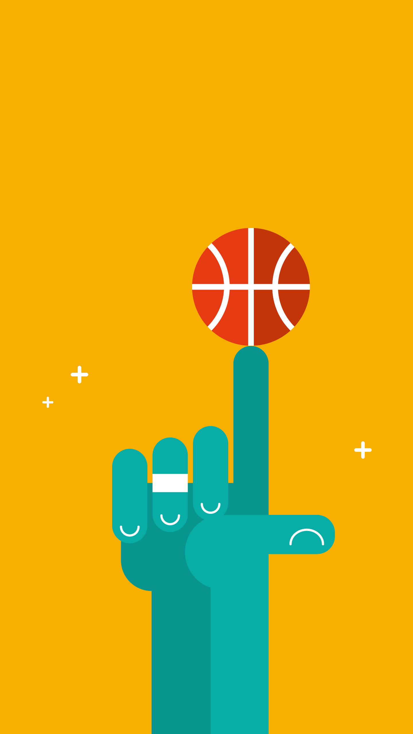 Pallone da basket, Dito, Illustrazione piatta, Giallo, QHD+, sfondo per smartphone