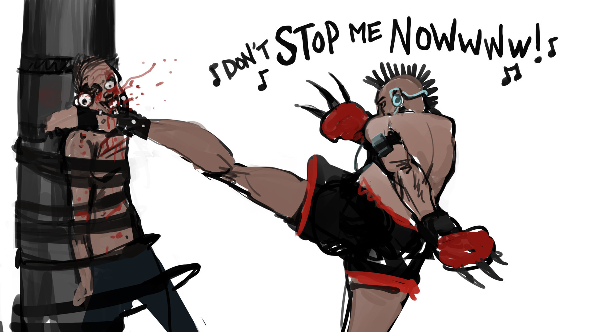 Muay Thai, Illustrazione, Allenamento al palo, Fumetto, Don't Stop Me Now, sfondo Windows 11