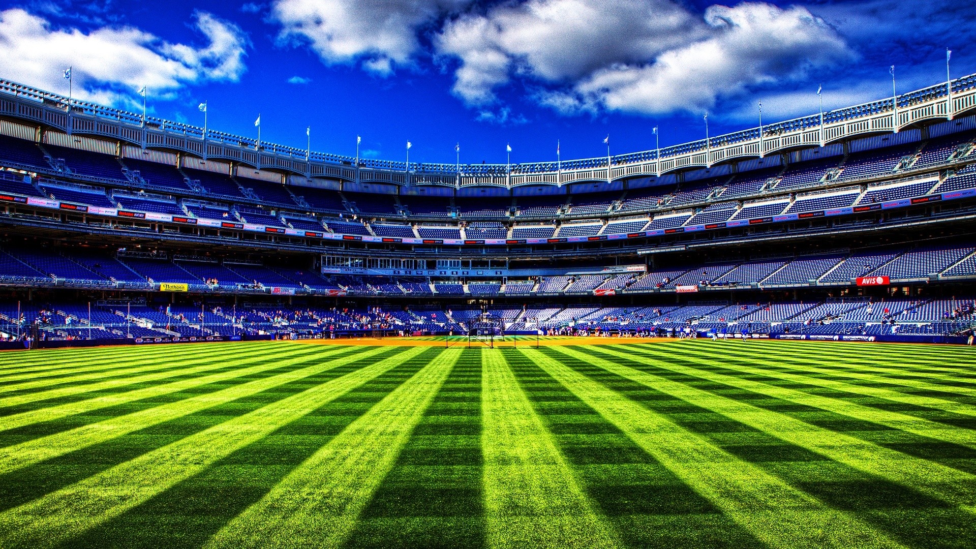 Stadio di calcio, Campo da calcio, Prato a strisce, Tribune, Full HD, sfondo Windows 11