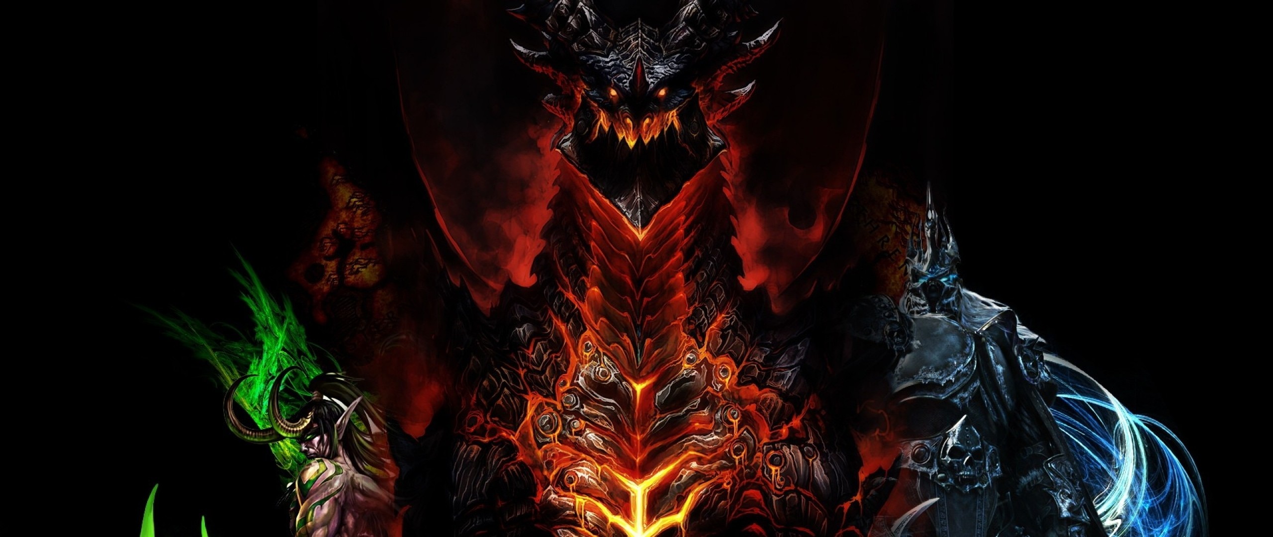 Alamorte, Re dei Lich, Illidan Grantempesta, World of Warcraft, Sfondo nero, wallpaper ultrawide