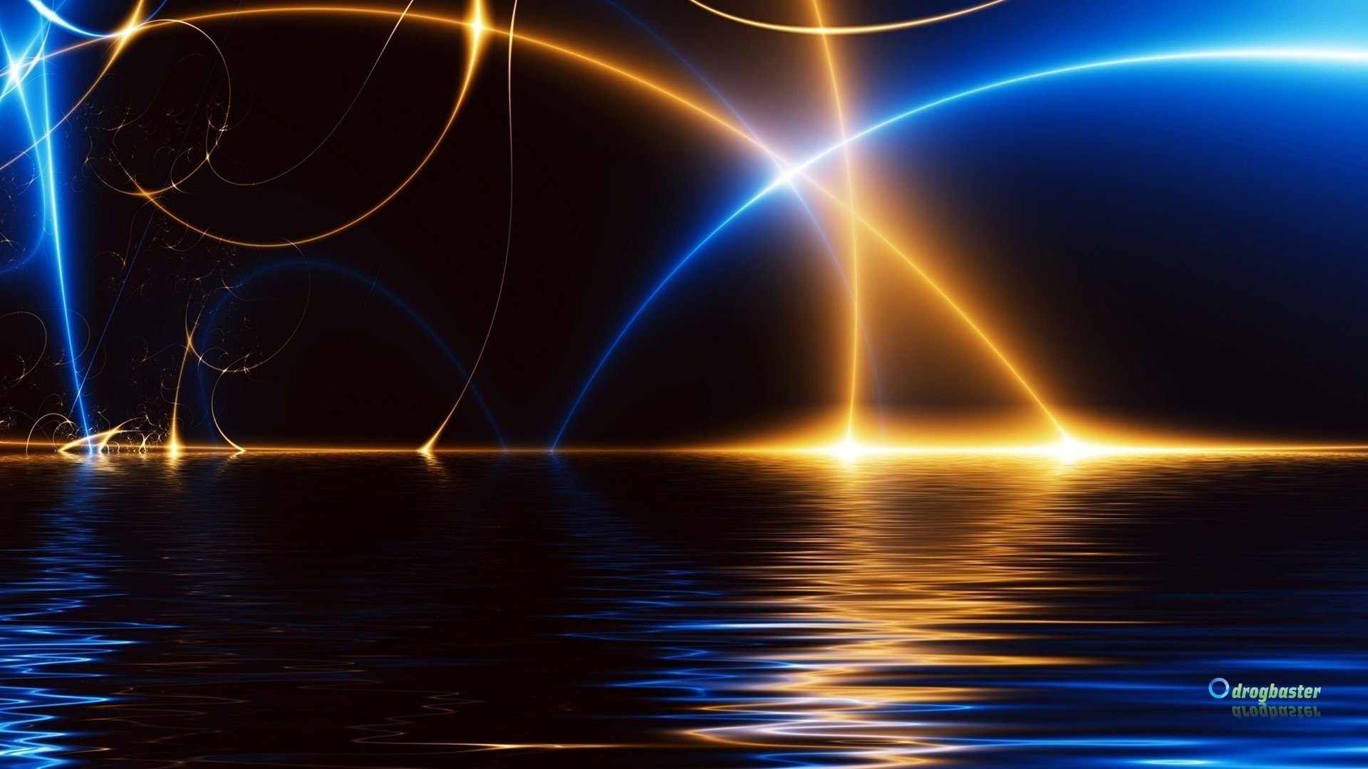 Arte frattale, Luci, Riflesso, Arancione e blu, Full HD 1080p, sfondo desktop