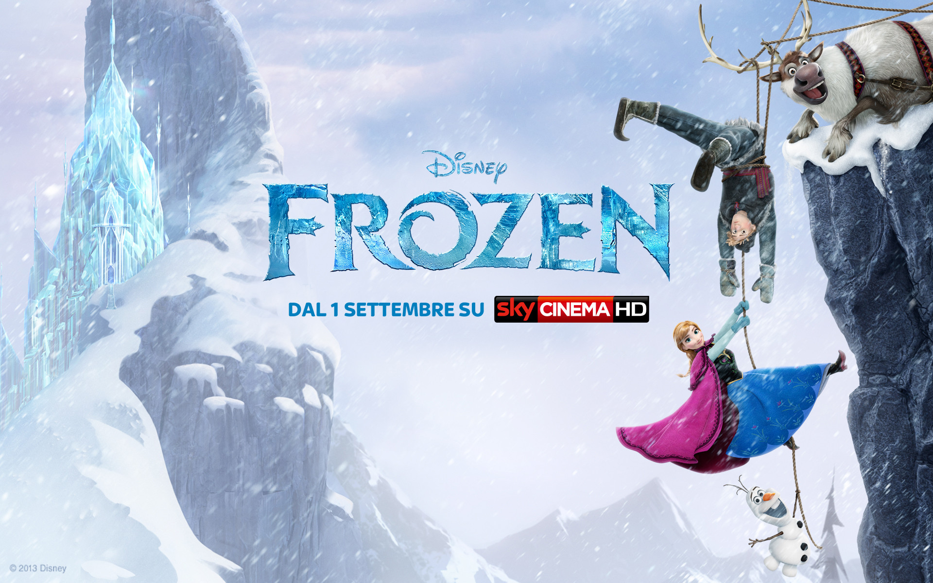 Anna, Kristoff, Sven, Olaf, Frozen - Il regno di ghiaccio, Palazzo di ghiaccio, Sky Cinema, sfondo Full HD