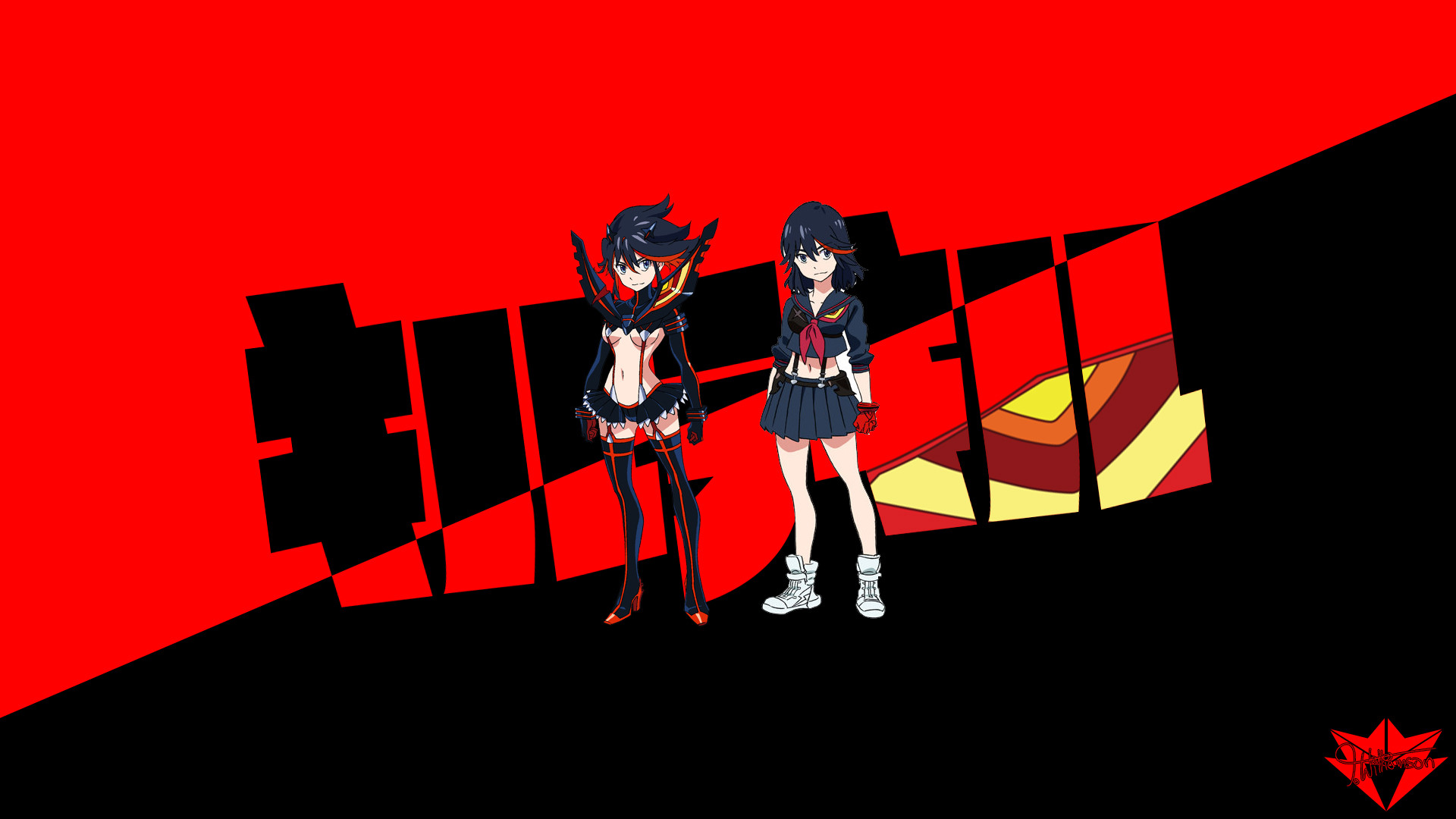 Ryuko Matoi, Kill la Kill, Logo, Rosso e nero, Full HD 1080p, sfondo desktop