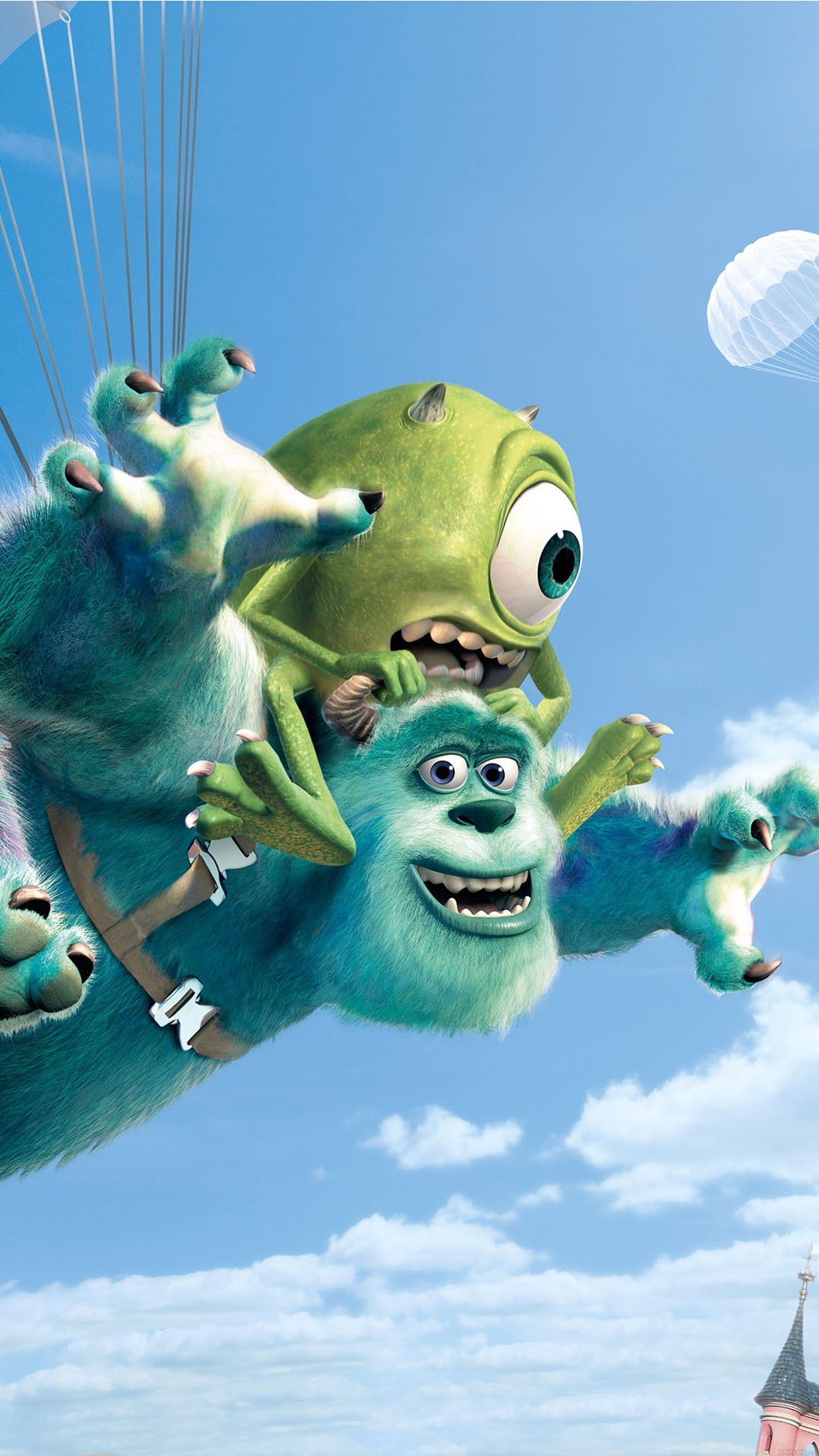 Monsters & Co., Mike Wazowski, Sulley, Pixar, Cielo, sfondo iPhone Full HD