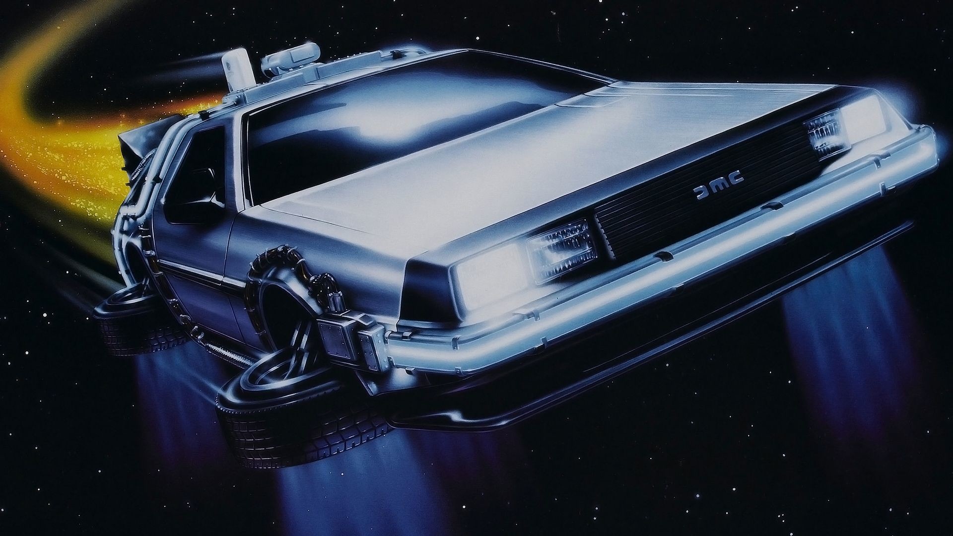DeLorean DMC-12, Ritorno al futuro - Parte II, Auto volante, Illustrazione, sfondo 16:9 Full HD