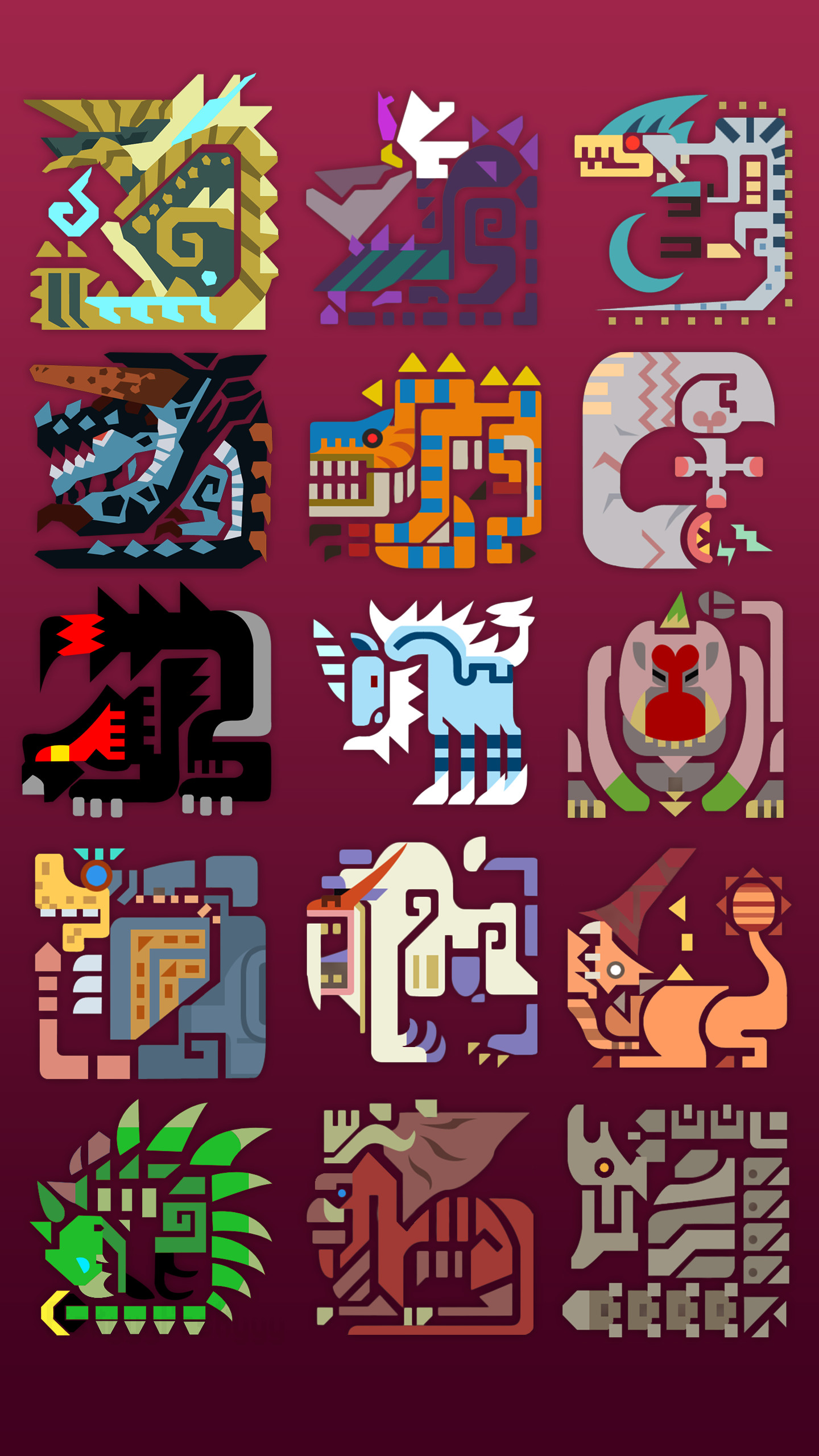 Monster Hunter, Icone mostri, Motivo, QHD+, schermata di blocco del cellulare