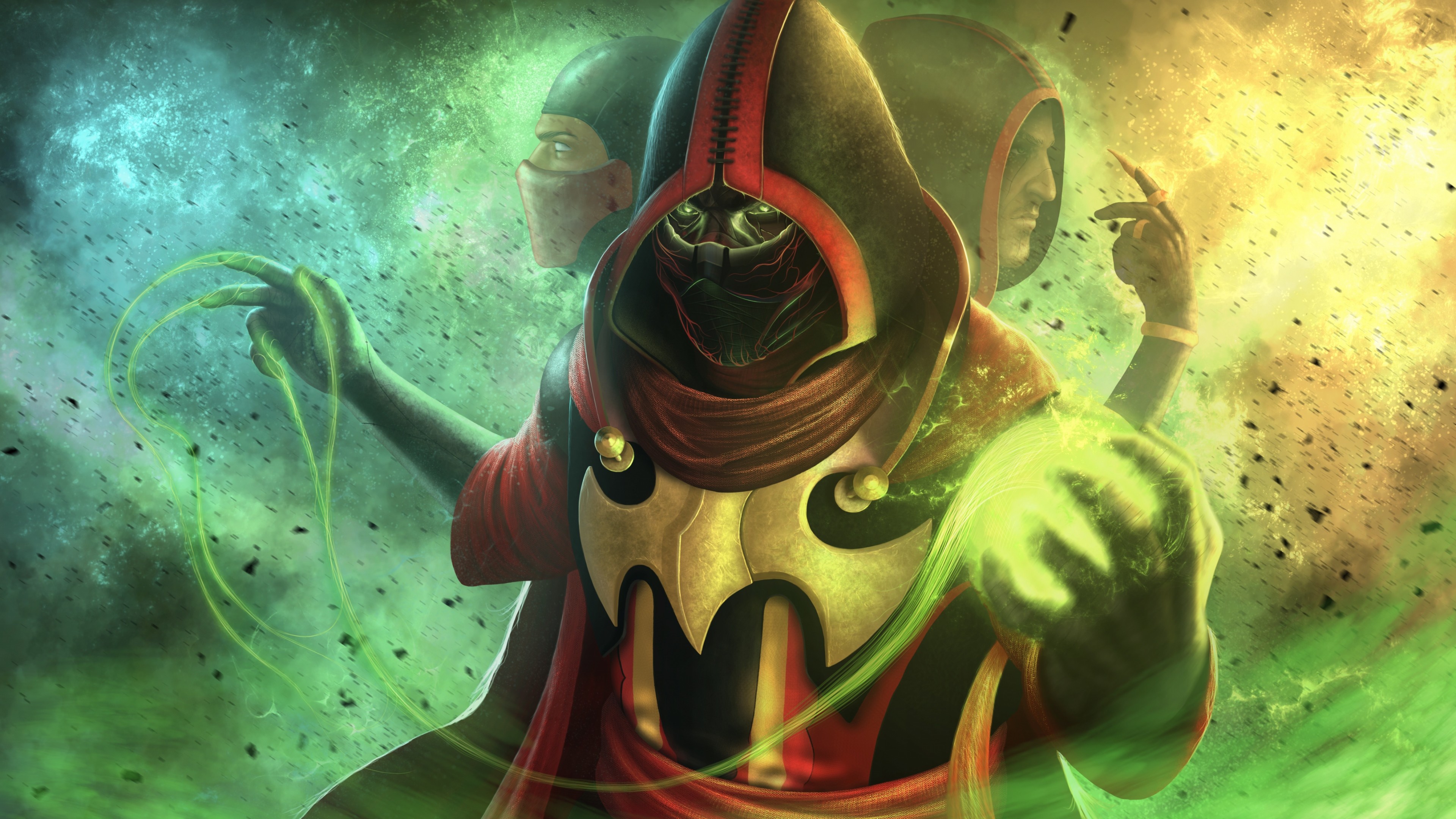 Ninja, Cappuccio rosso, Maschera, Fantasy, 3840x2160, immagine di sfondo