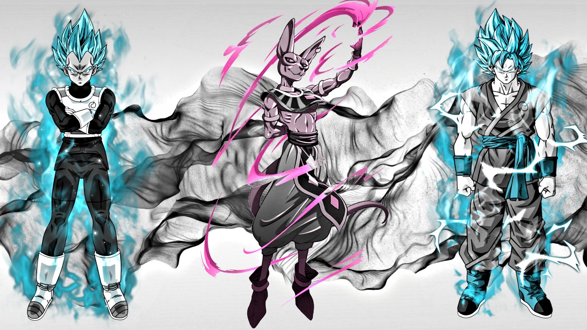 Vegeta, Goku, Beerus, Super Saiyan Blue, Dragon Ball Super, 1920x1080, wallpaper desktop