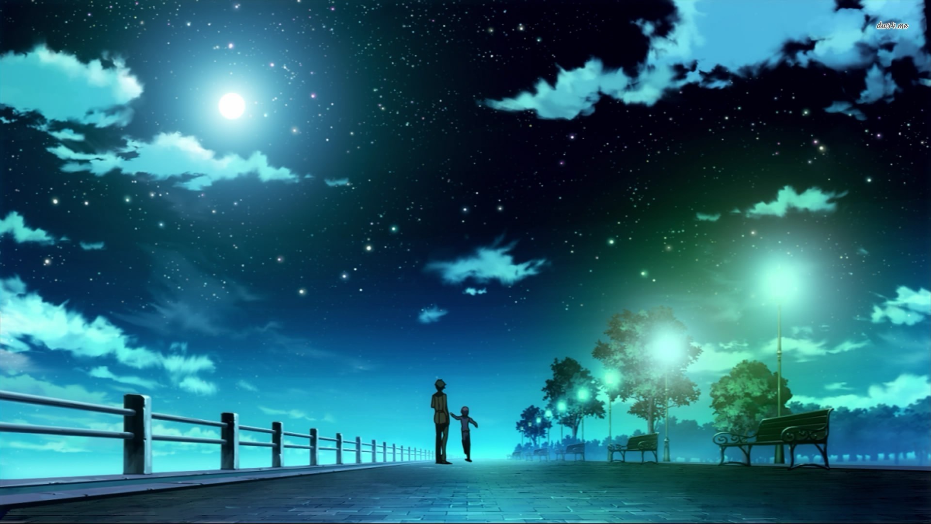 Cielo notturno, Stelle, Lungomare, Anime, Full HD, sfondo per portatile