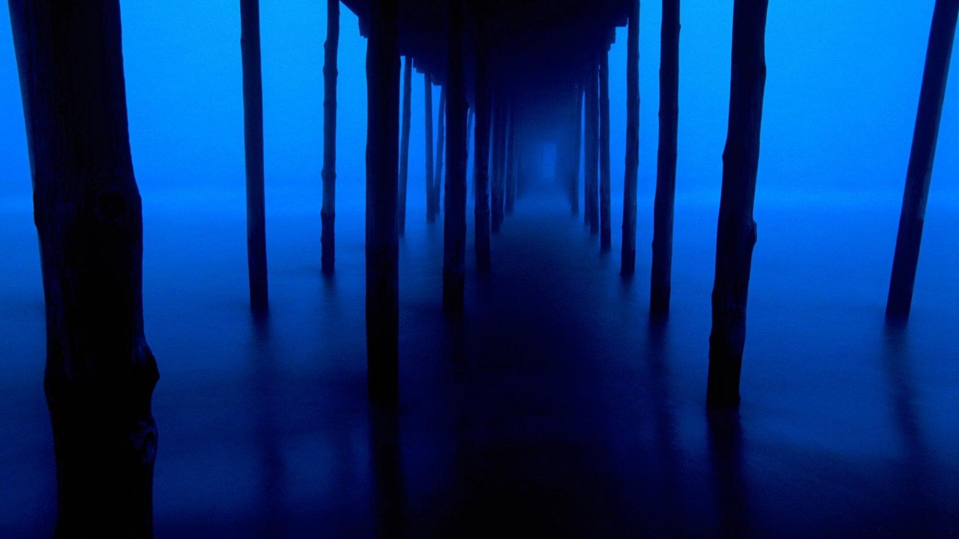 Pontile, Piloni, Nebbia, Blu, Mare, 1920x1080, wallpaper desktop