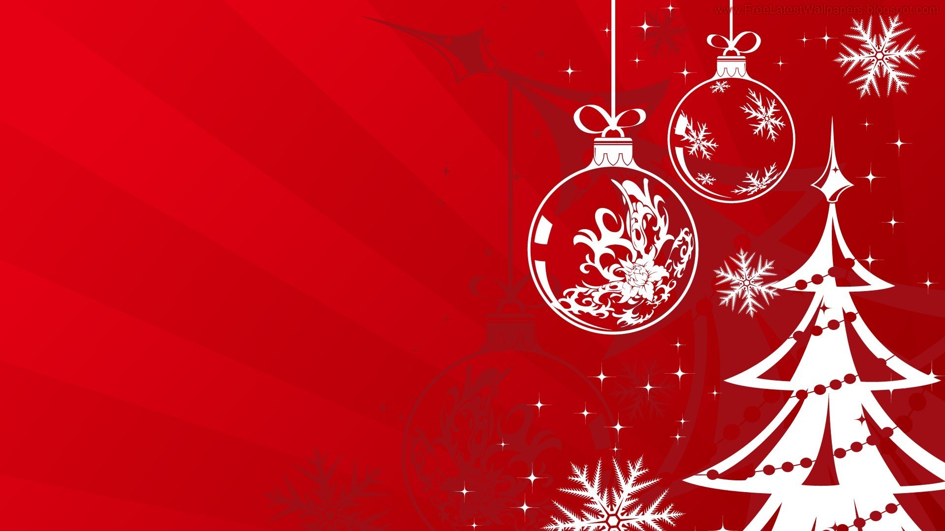 Albero di Natale stilizzato, Palline, Fiocchi di neve, Sfondo rosso, wallpaper 1920x1080