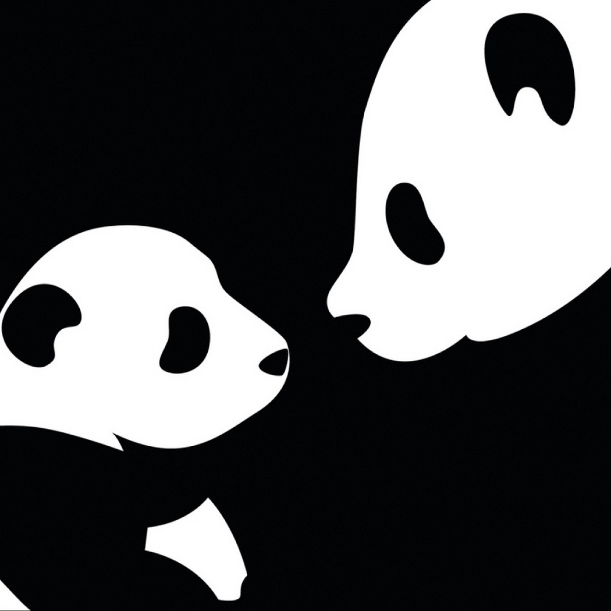 Panda, Mamma e cucciolo, Minimalista, Bianco e nero, sfondo per iPad e tablet