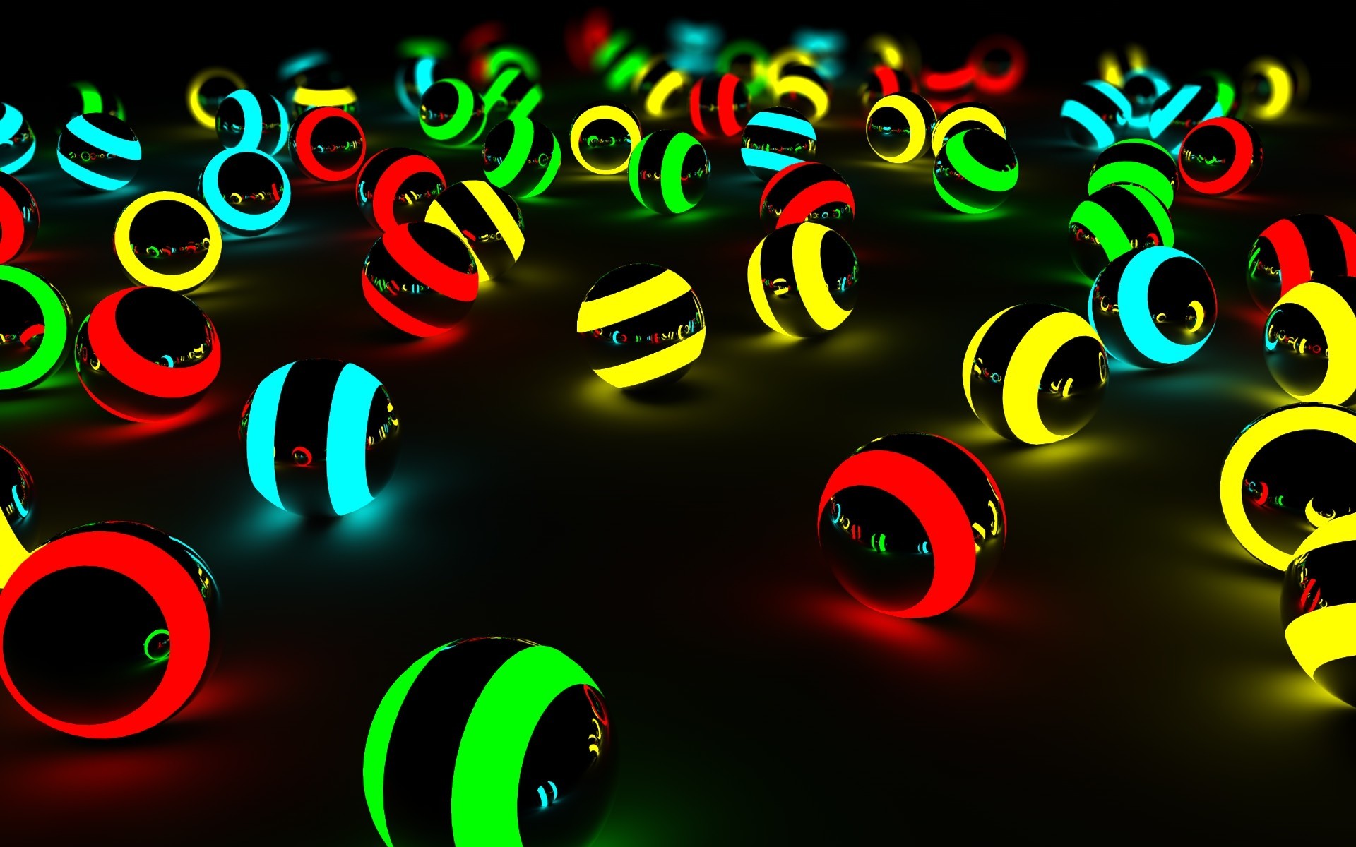 Sfere luminose, Neon, Rendering 3D, Colori vivaci, Full HD, sfondo per portatile