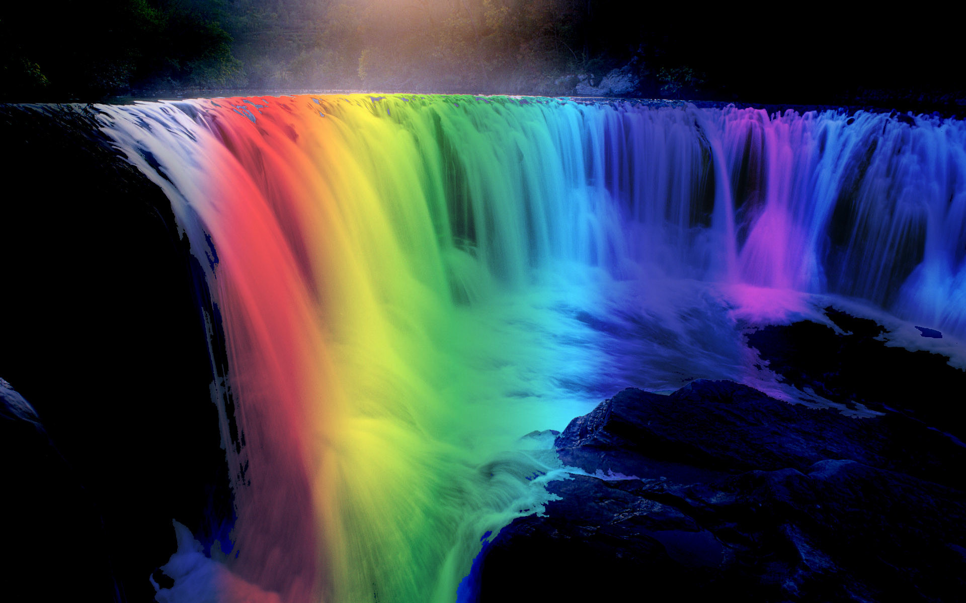 Cascata, Colori dell'arcobaleno, Notte, 1920x1200, sfondo per PC