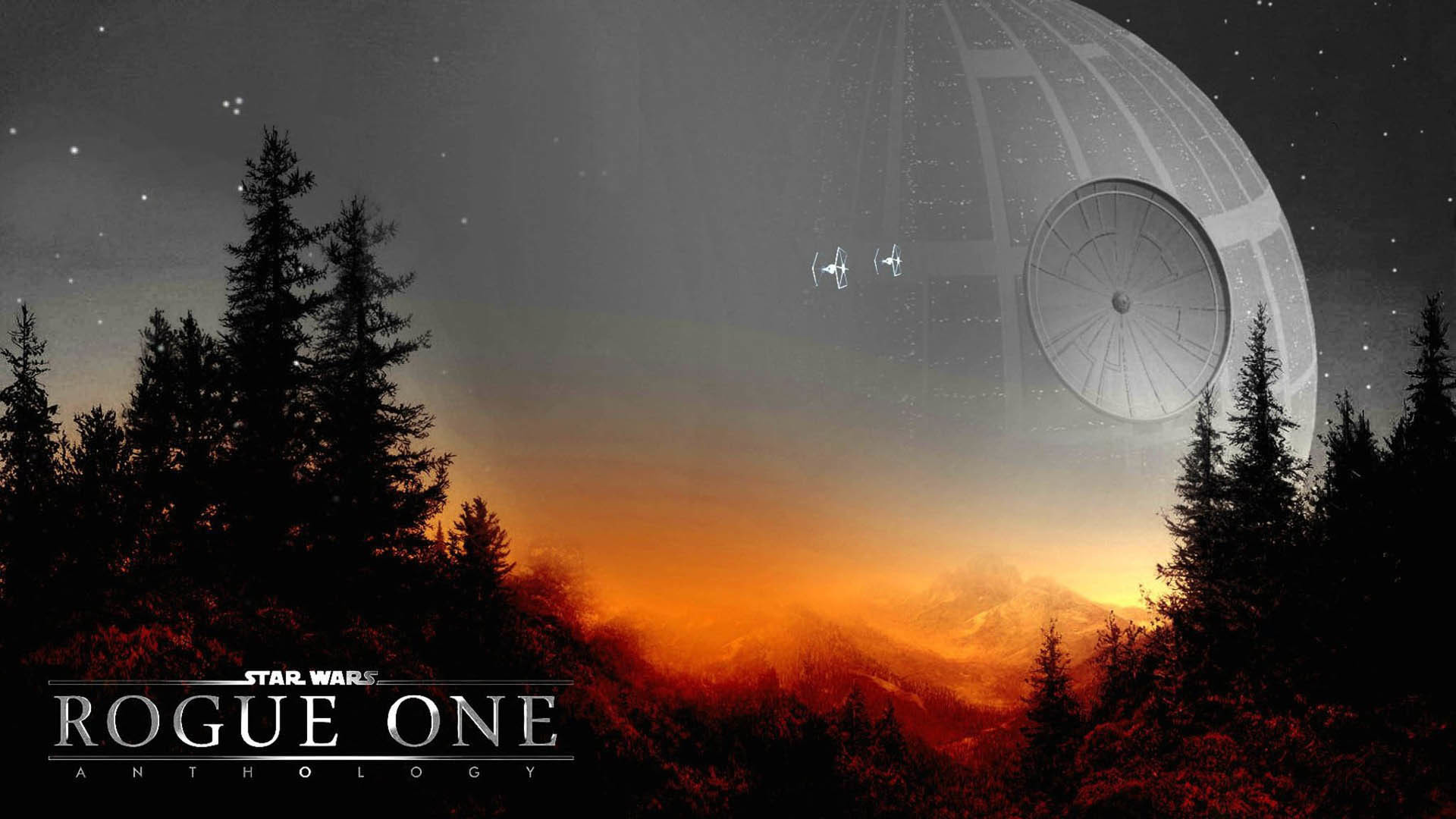 Morte Nera, Rogue One: A Star Wars Story, Foresta, Tramonto, 16:9 Full HD, sfondo widescreen