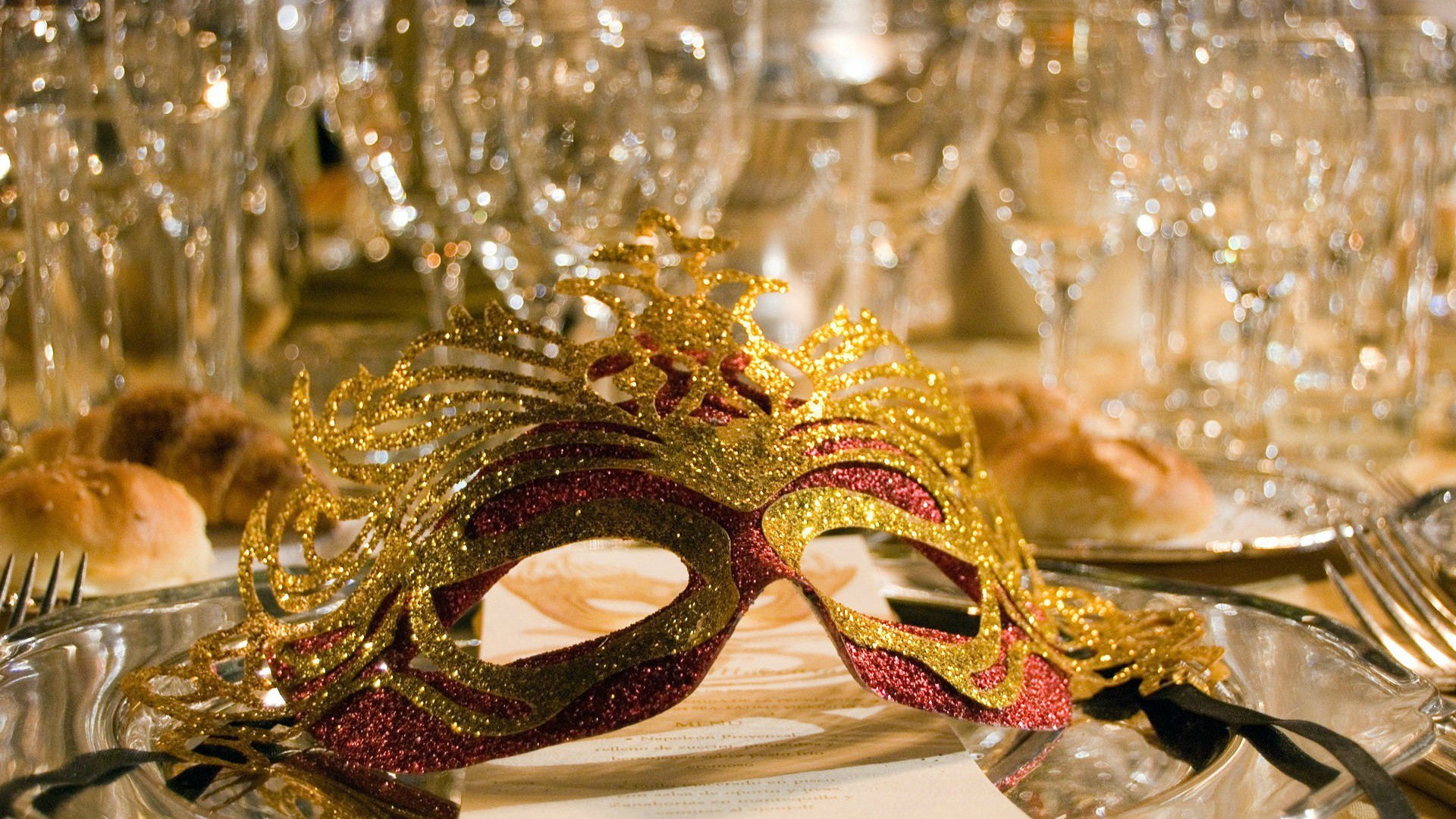 Maschera veneziana, Glitter, Bicchieri, Oro, 1920x1080, immagine di sfondo