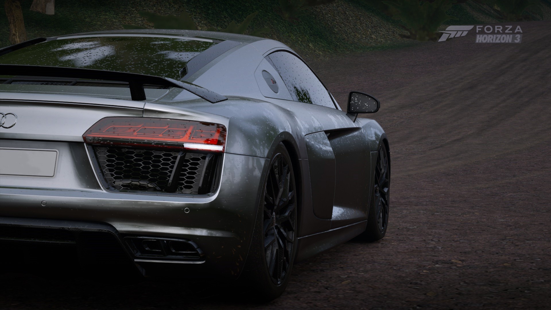 Audi R8 V10 Plus, Forza Horizon 3, Vista posteriore, Grigio, Full HD, sfondo per PC e portatile