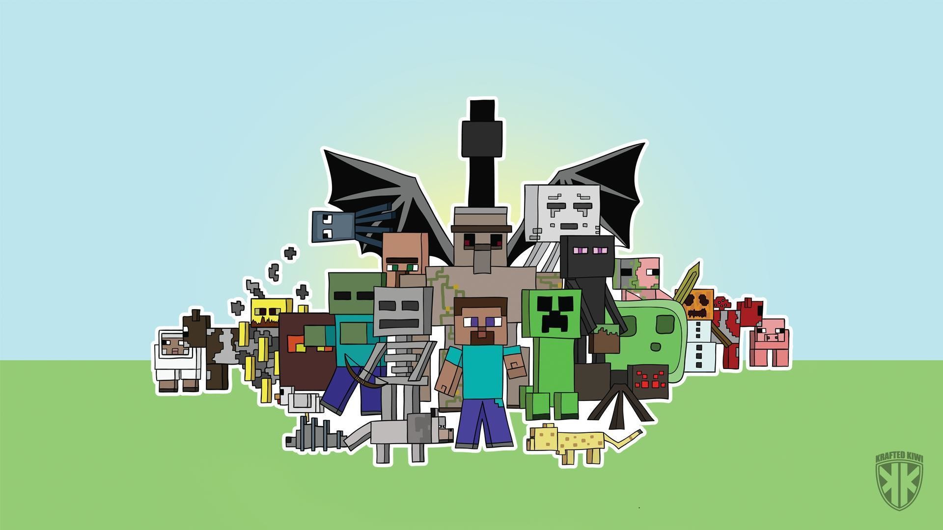 Minecraft, Steve, Wither, Creeper, Mob, Illustrazione, Full HD, sfondo Windows 11