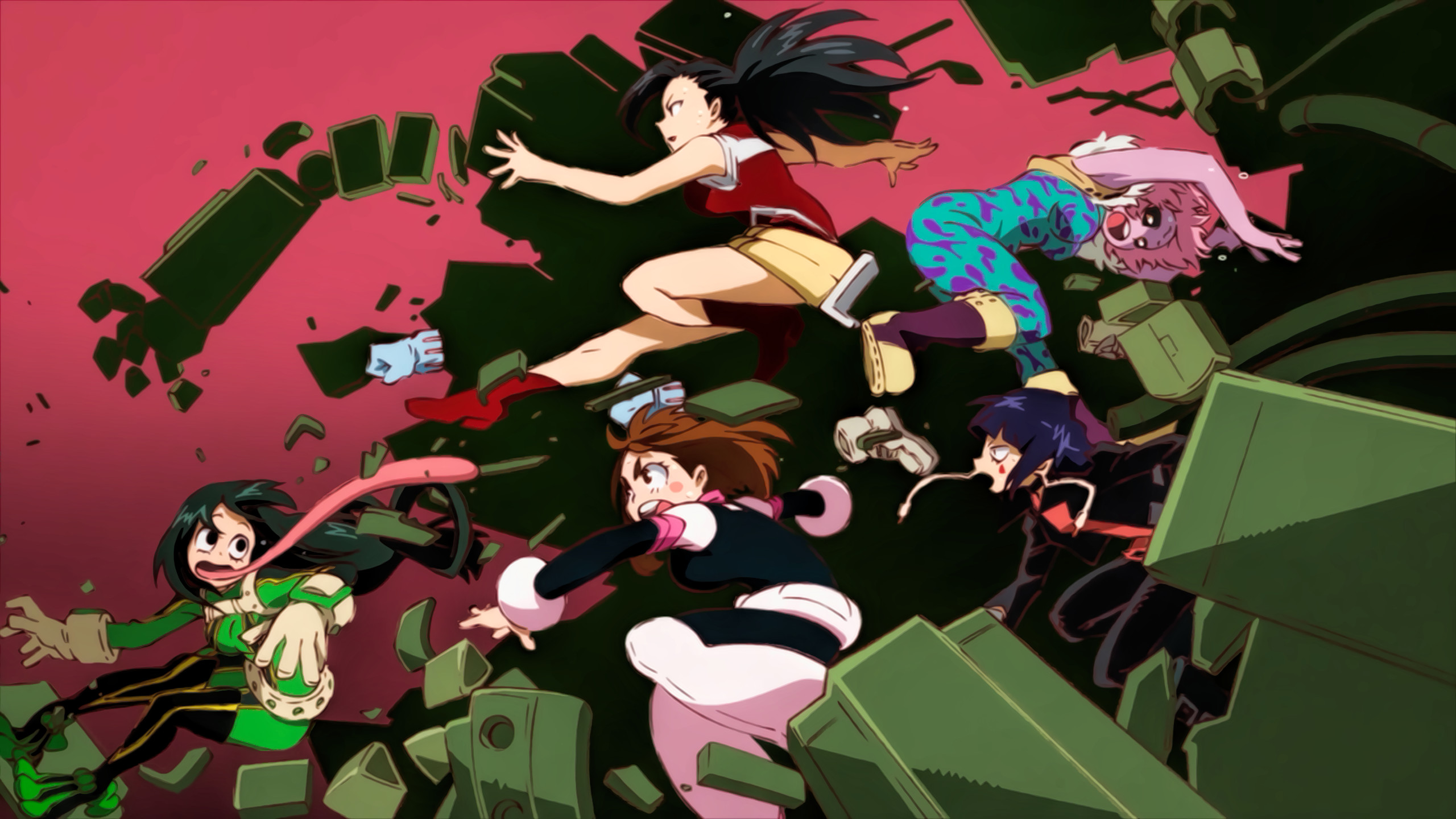 Tsuyu Asui, Ochaco Uraraka, Momo Yaoyorozu, Mina Ashido, My Hero Academia, Robot, sfondo 1440p