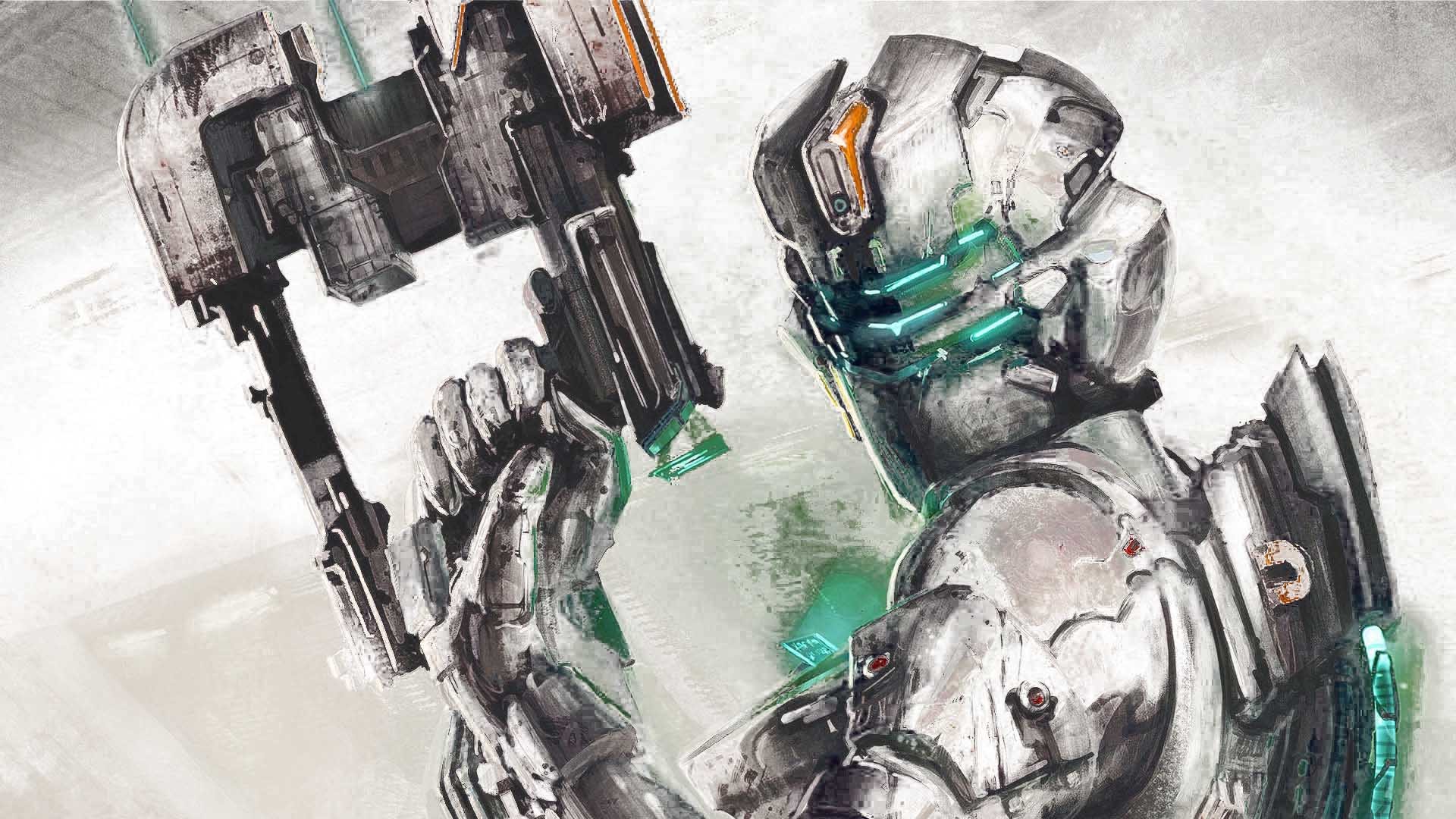 Isaac Clarke, Dead Space 2, Plasma cutter, Disegno, Sfondo bianco, wallpaper desktop Full HD