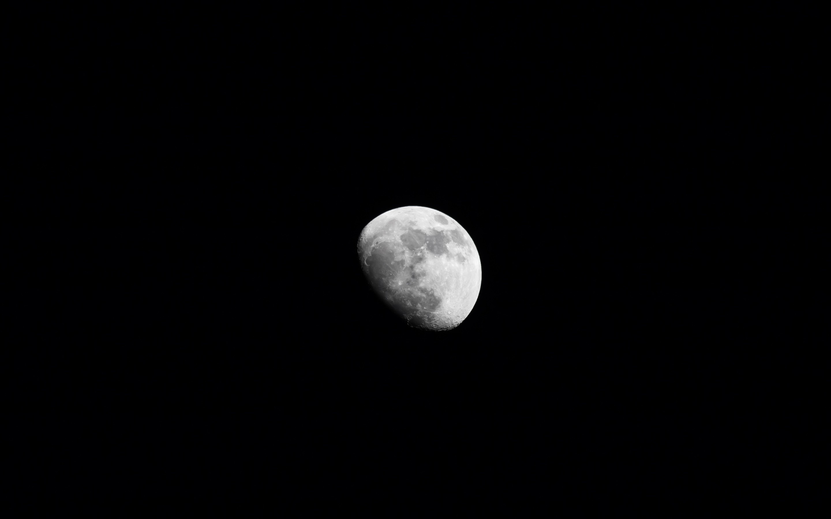 Luna, Sfondo nero, Minimalismo, Cielo notturno, 2K, wallpaper per computer