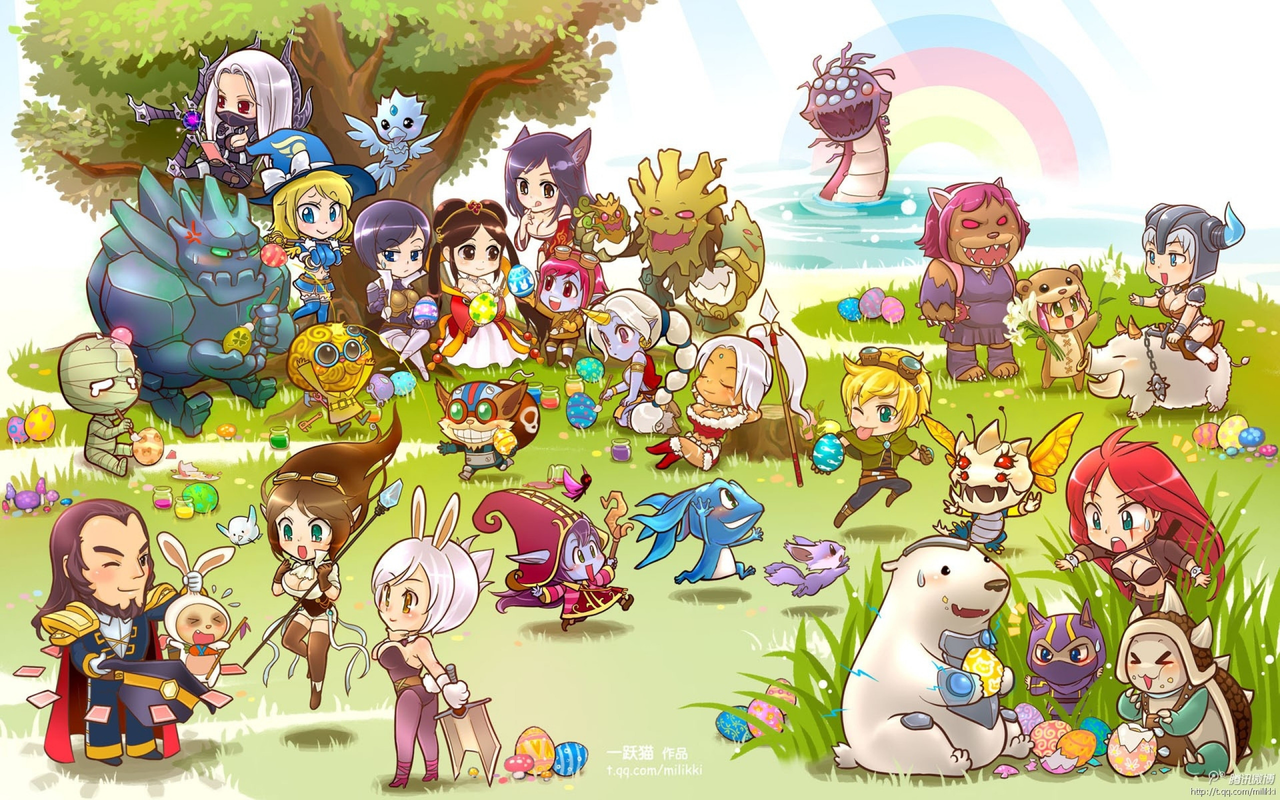 League of Legends, Campioni chibi, Annie, Teemo, Kawaii, 2K, sfondo Windows 11