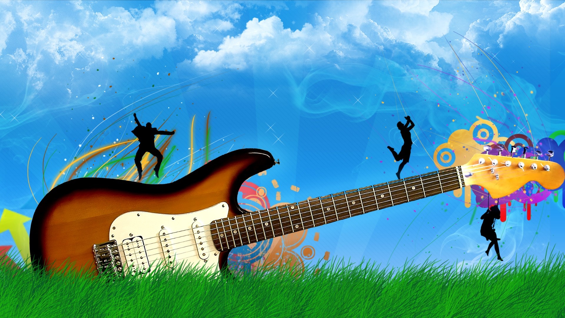 Chitarra elettrica, Fender Stratocaster, Silhouette, Musica, sfondo PC Full HD
