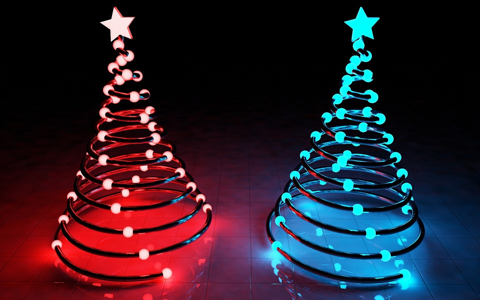 Natale, Alberi di luce, Rosso e blu, Sfondo nero, 16:10 Full HD, wallpaper widescreen