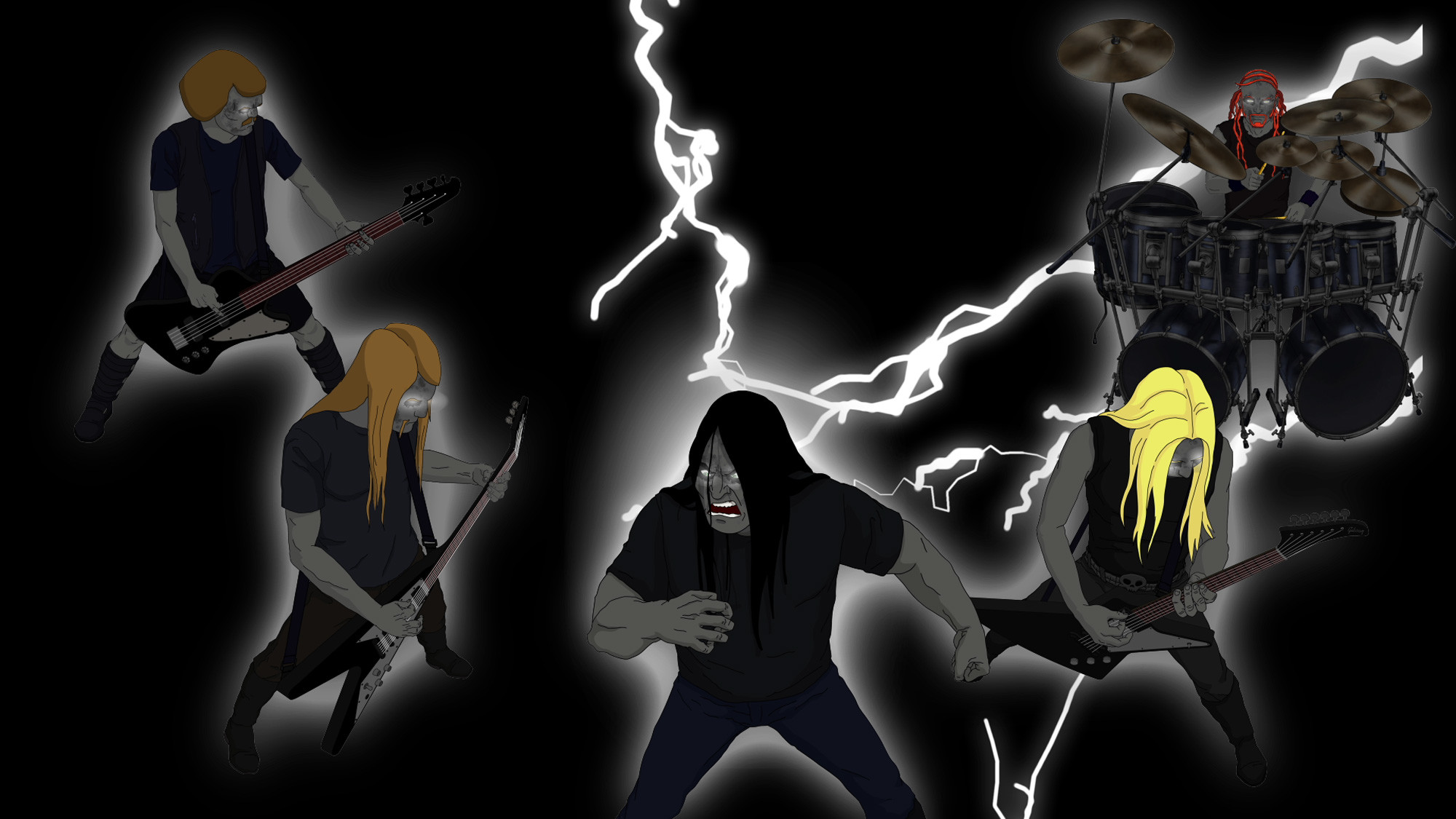 Dethklok, Metalocalypse, Fulmini, Cartone animato, 16:9 Full HD, sfondo widescreen
