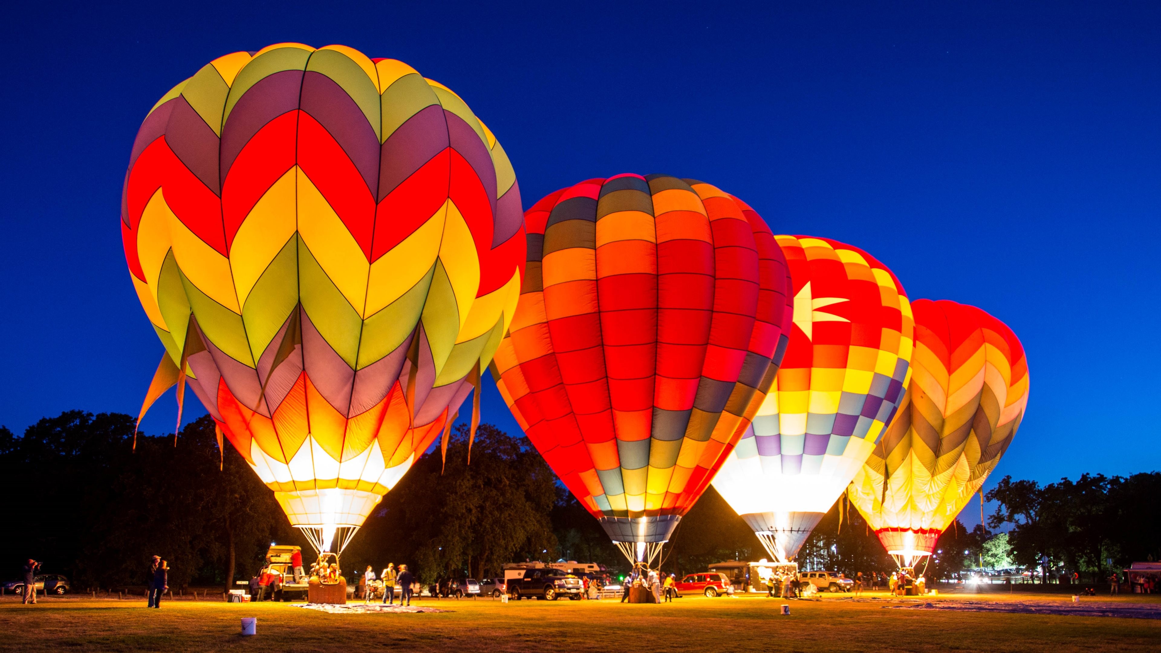 Mongolfiere, Notte, Luci, Colori vivaci, 3840x2160, immagine di sfondo