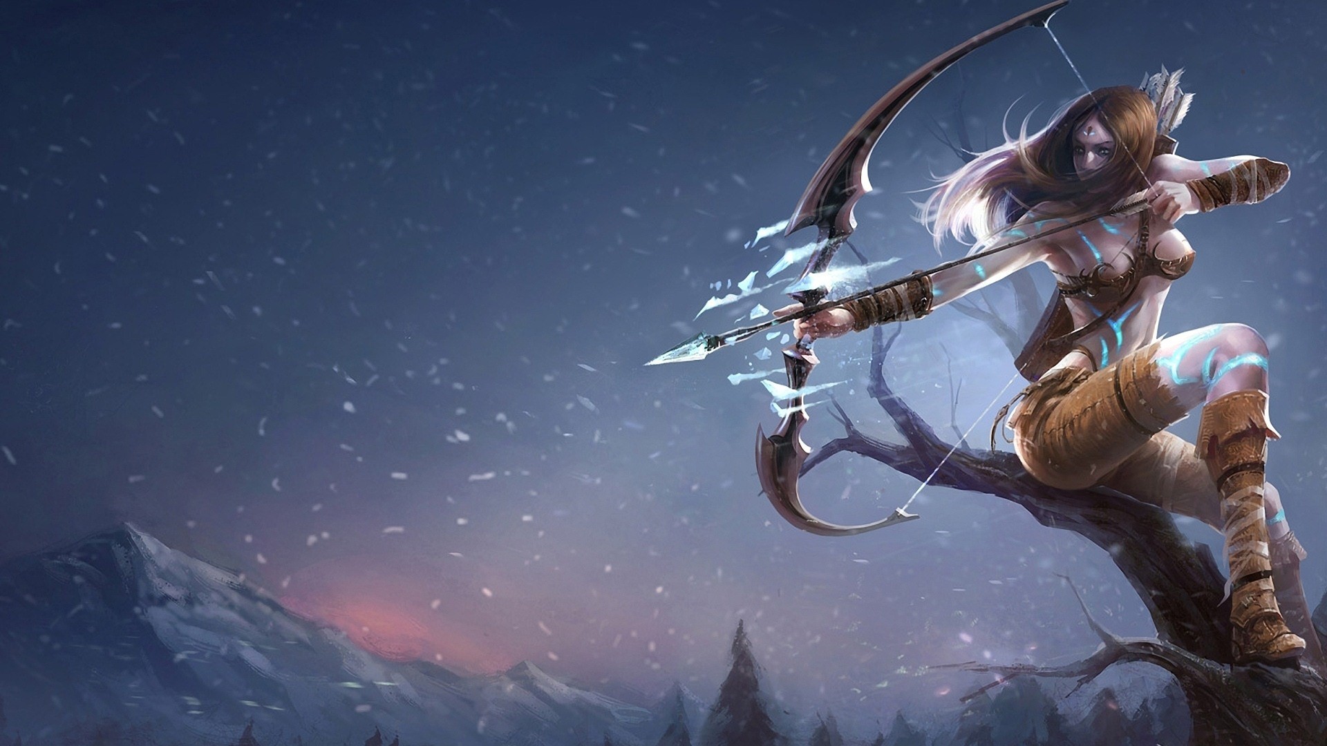 Ashe, League of Legends, Arco, Neve, 1920x1080, immagine di sfondo