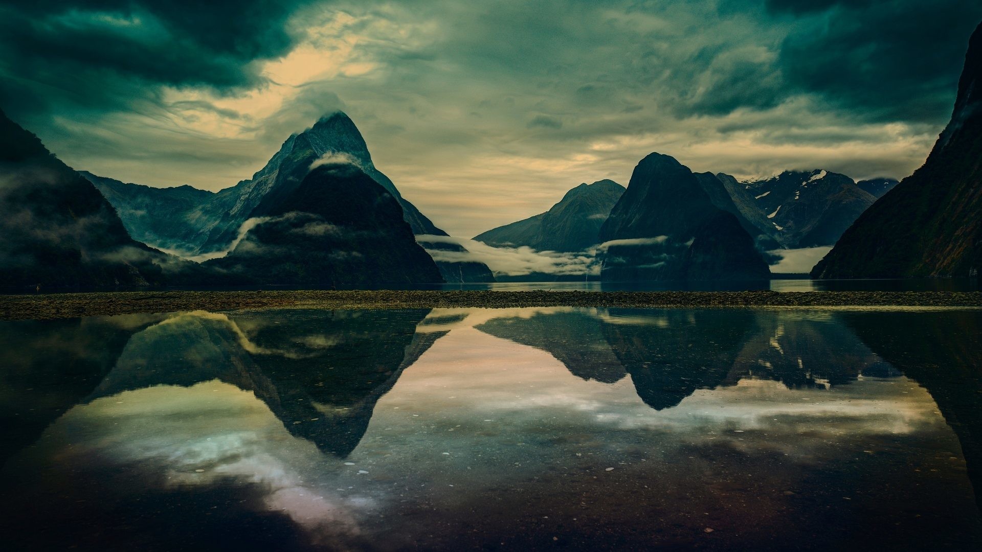Milford Sound, Fiordland, Nuova Zelanda, Montagne, Riflesso, Full HD 1080p, sfondo desktop