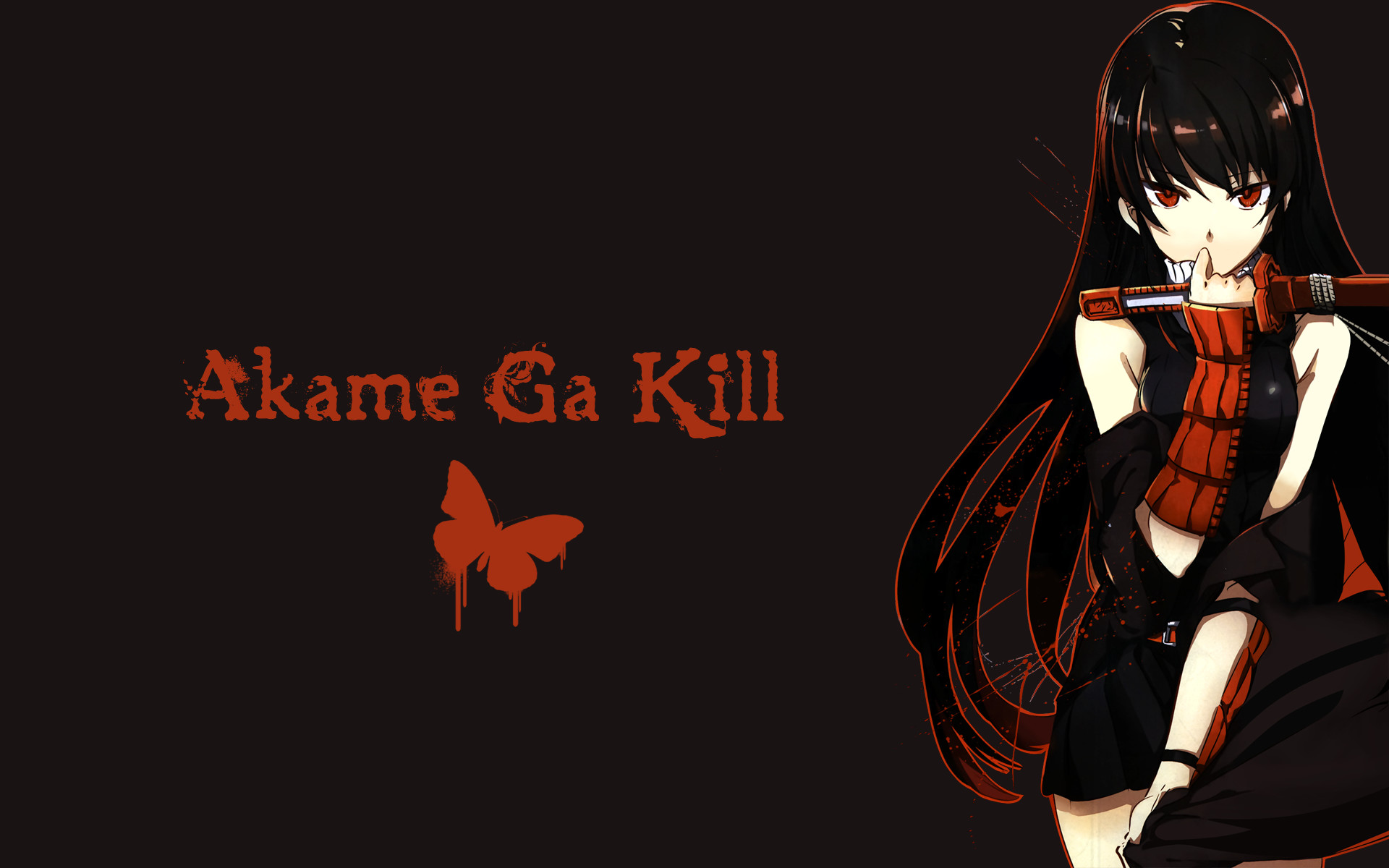 Akame, Akame ga Kill!, Farfalla, Sfondo nero, Full HD, wallpaper desktop