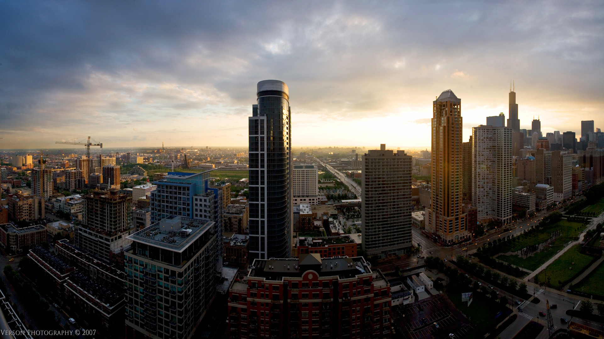 Chicago, Grattacieli, Skyline, Tramonto, Nuvole, Full HD, wallpaper per PC