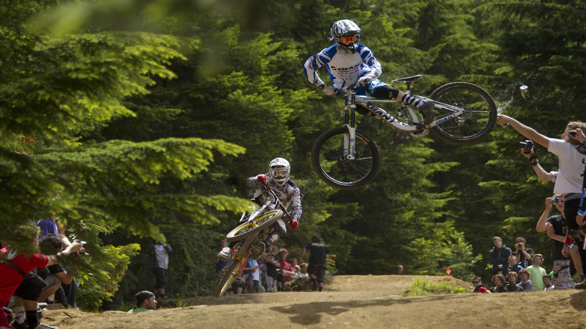 Mountain bike, Salto, Pubblico, Bosco, Gara, Full HD, sfondo per PC e portatile