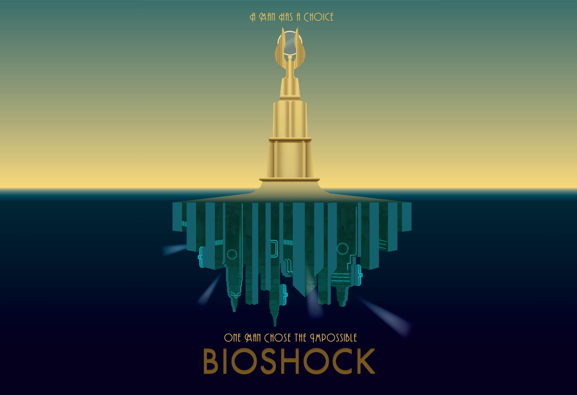 BioShock, Rapture, Faro, Art déco, Minimalismo, Full HD, sfondo per PC e portatile