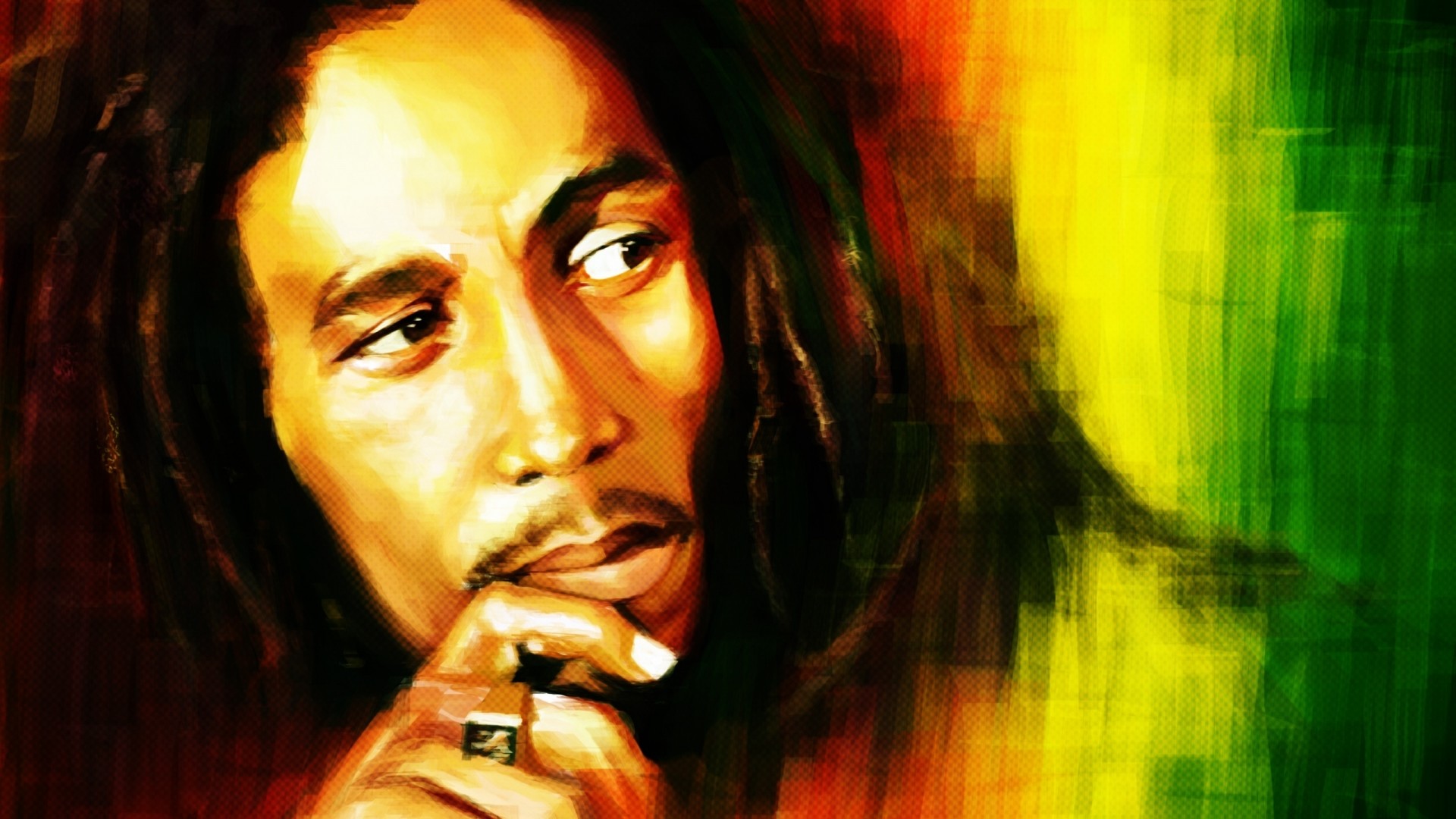 Bob Marley, Ritratto, Pittura digitale, Colori rasta, Full HD 1080p, sfondo desktop