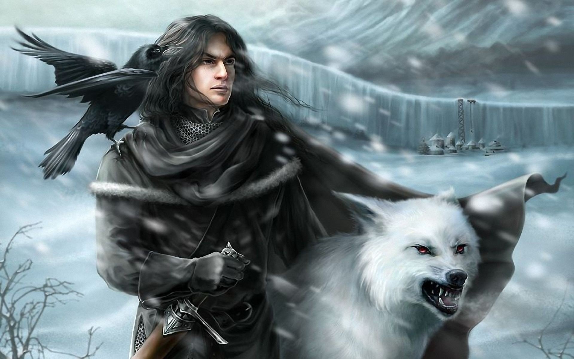 Jon Snow, Spettro, Barriera, Corvo, Pittura digitale, Full HD, sfondo per PC e portatile