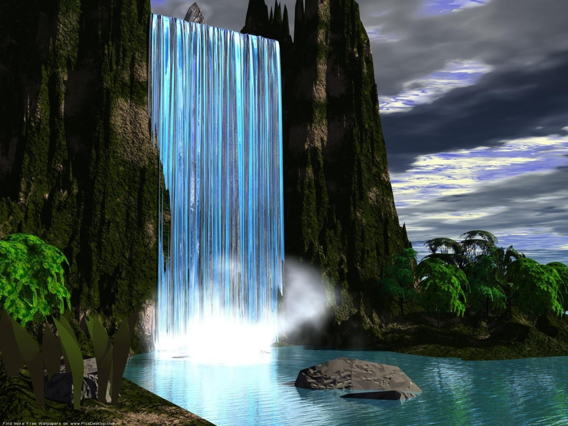 Cascata, Rendering 3D, Arte digitale, Full HD, schermata di blocco iPad