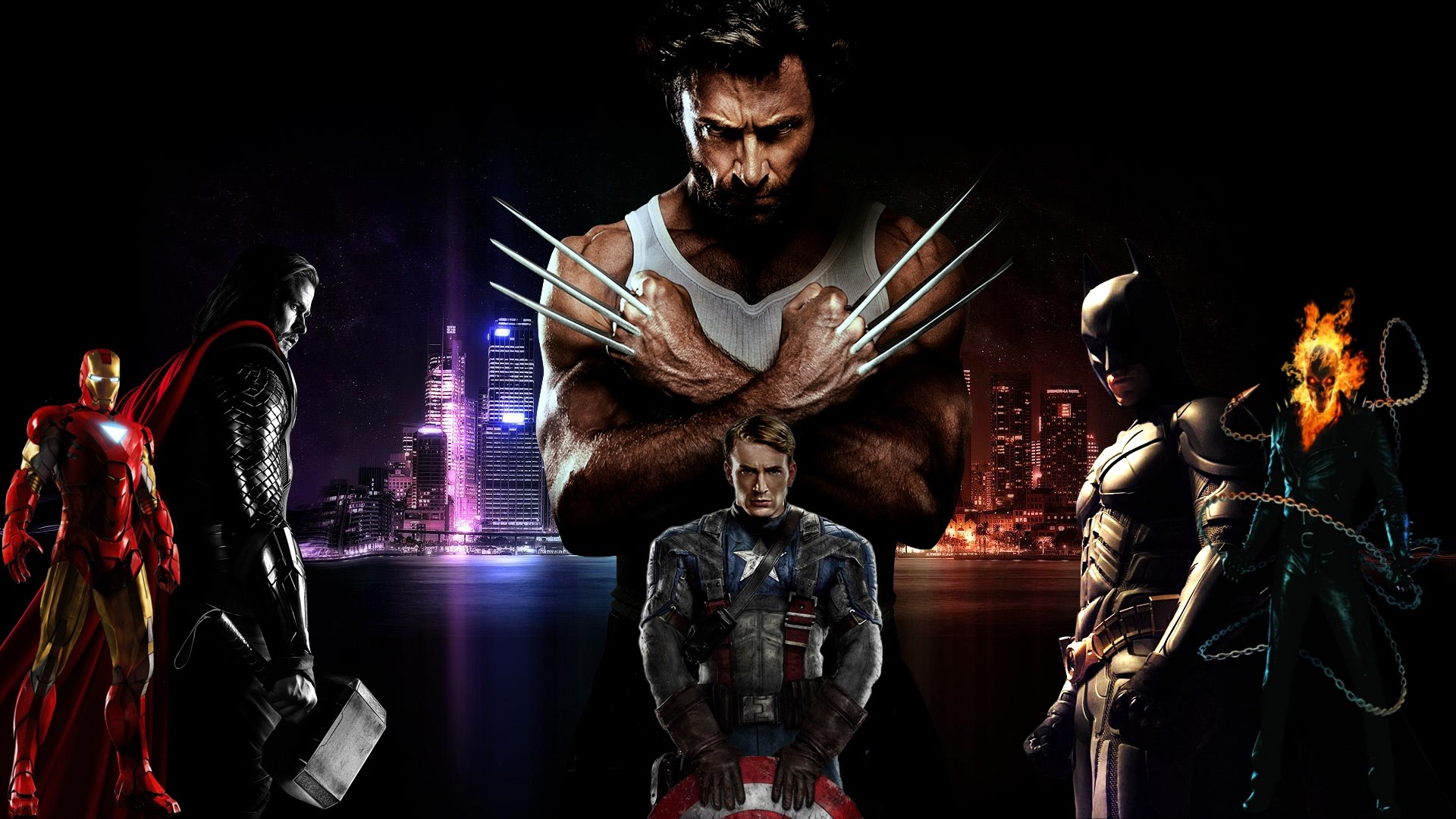 Wolverine, Iron Man, Capitan America, Batman, Ghost Rider, Supereroi, sfondo Full HD per PC