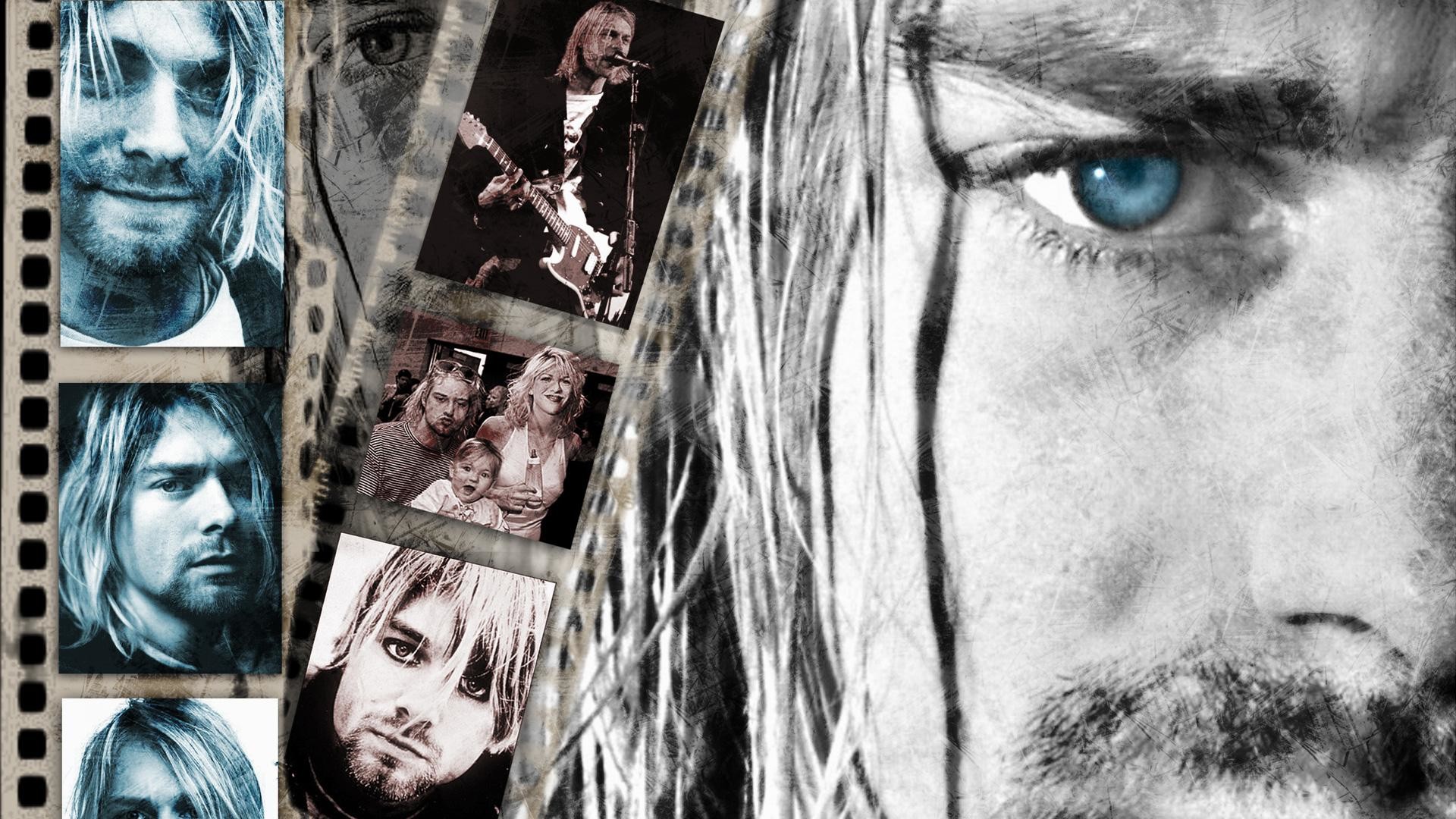 Kurt Cobain, Nirvana, Occhi azzurri, Pellicola, Collage, 1920x1080, sfondo per PC