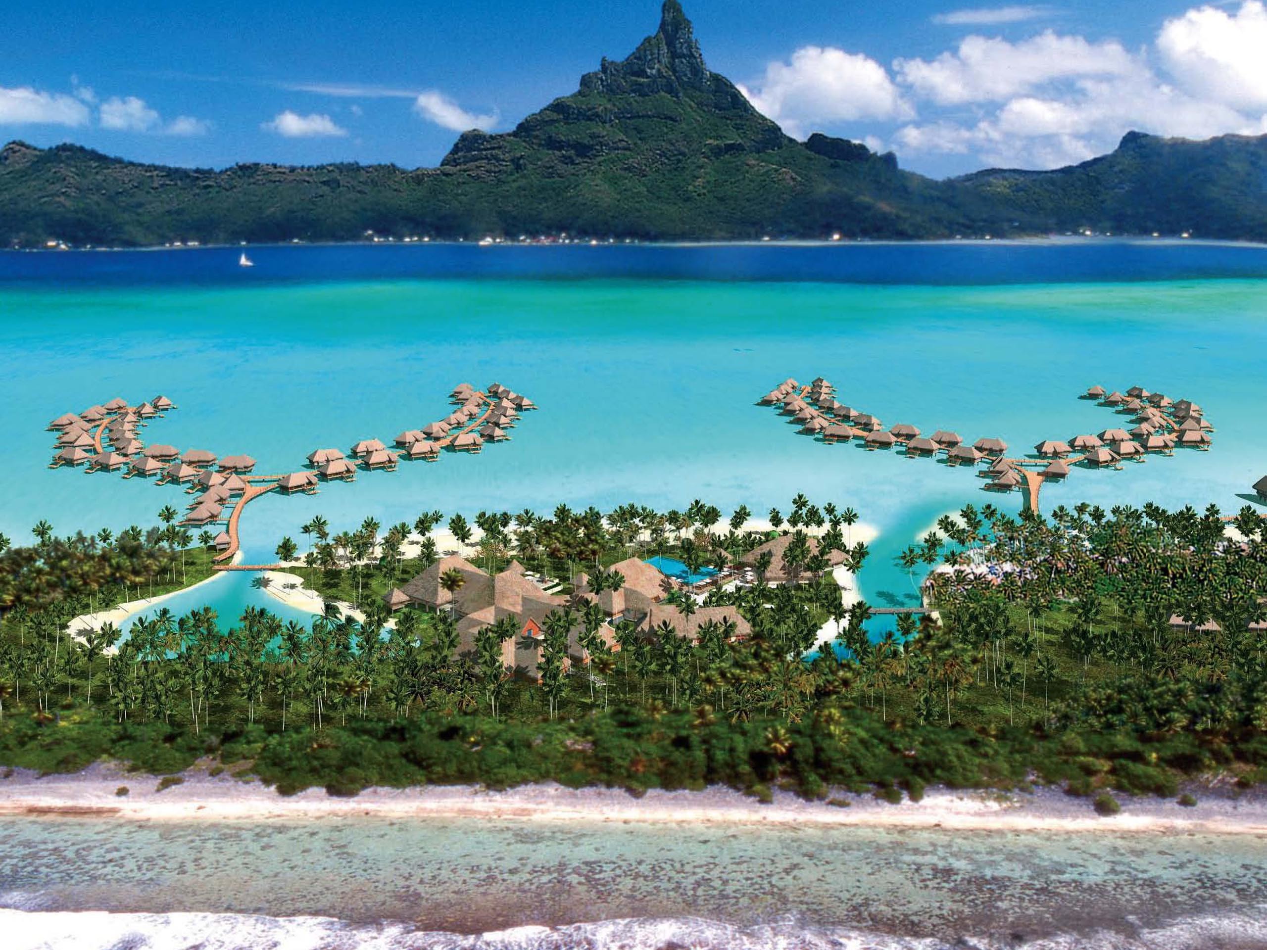 Bora Bora, Monte Otemanu, Bungalow sull'acqua, Resort, Vista aerea, schermata di blocco iPad