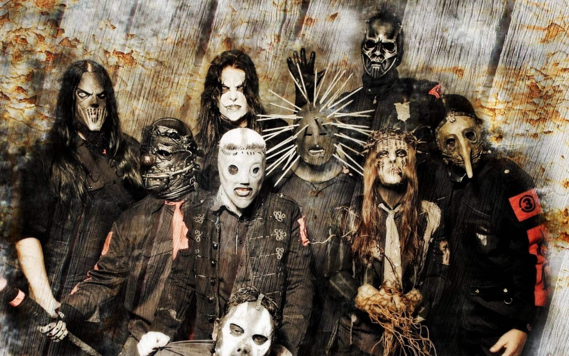 Slipknot, Foto di gruppo, Maschere, Grunge, 16:10 Full HD, wallpaper widescreen