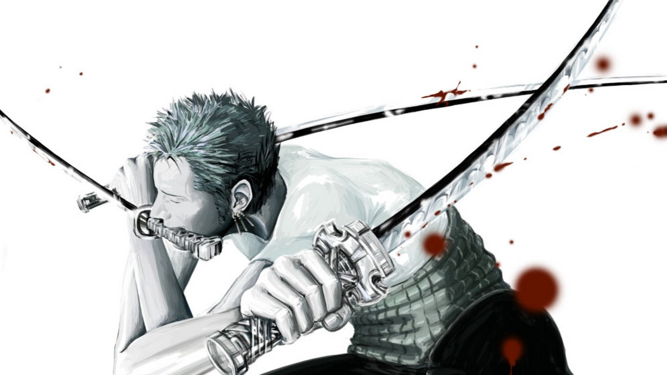 Roronoa Zoro, One Piece, Santoryu, Manga, Bianco e nero, 2560x1440, sfondo per PC