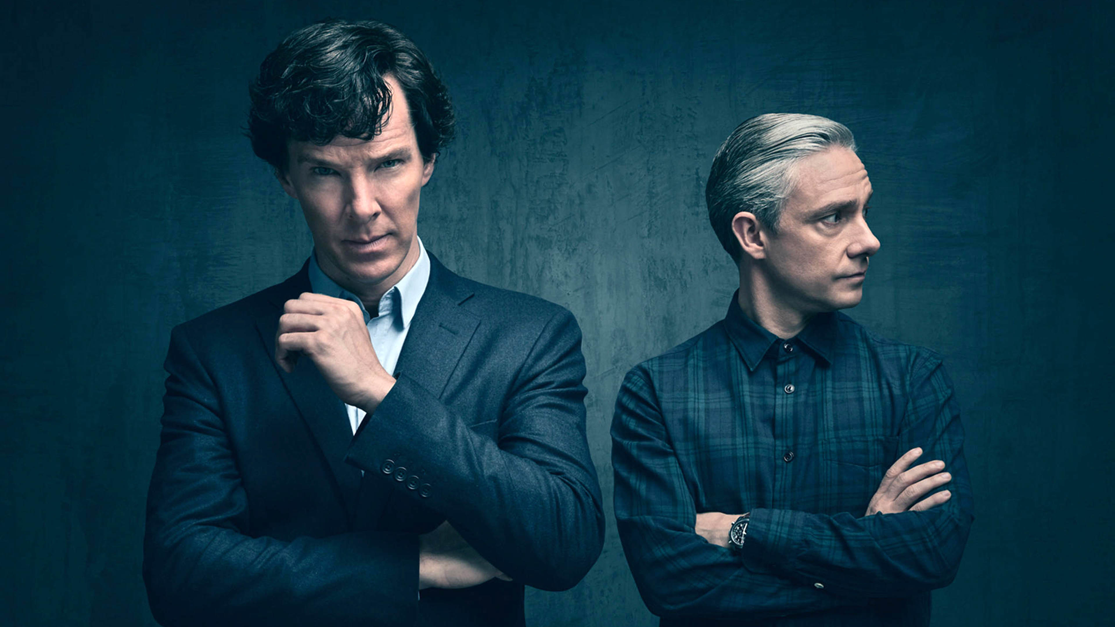 Sherlock Holmes, John Watson, Benedict Cumberbatch, Martin Freeman, Sherlock, Ritratto, sfondo Ultra HD
