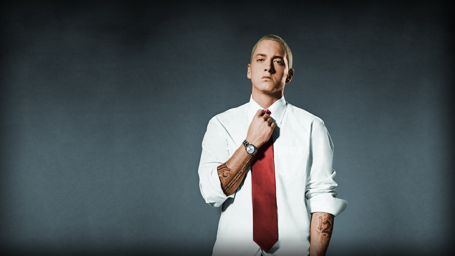 Eminem, Cravatta rossa, Camicia bianca, Full HD, sfondo per portatile