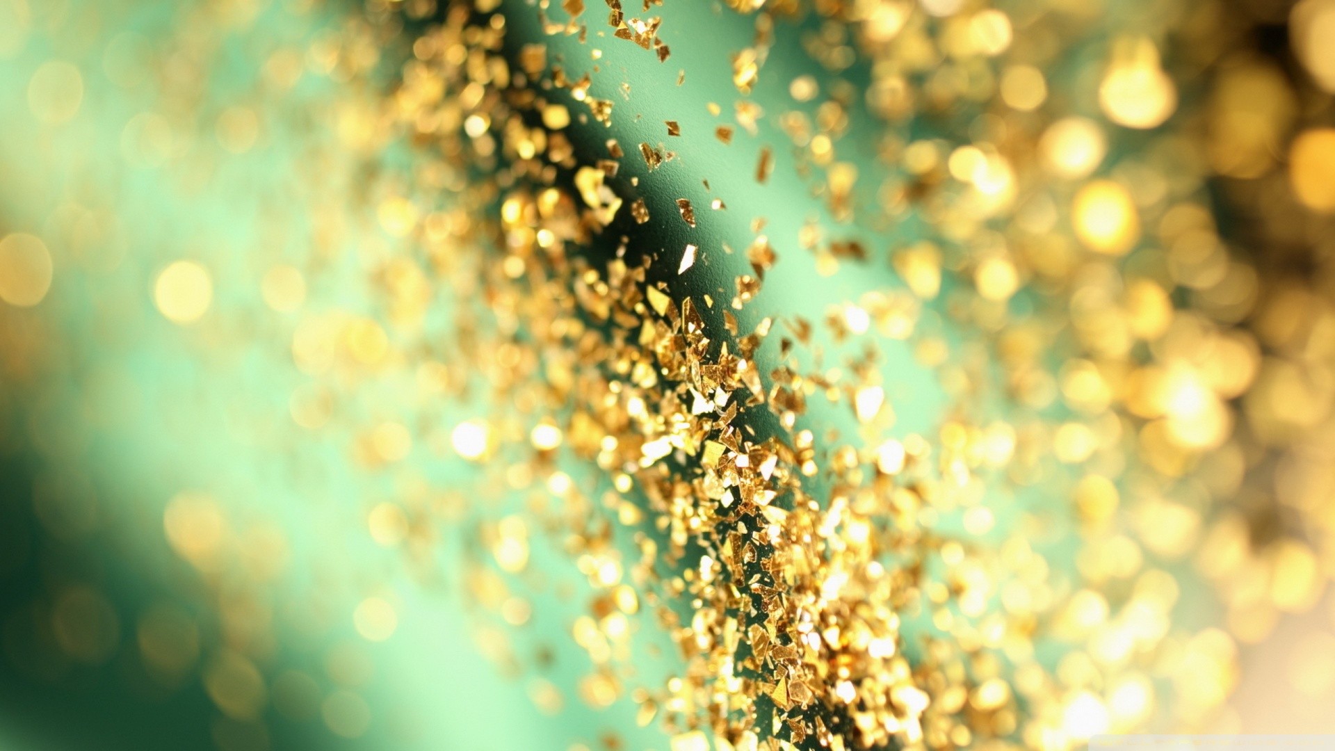 Glitter dorato, Bokeh, Verde acqua, Oro, Full HD 1080p, sfondo desktop