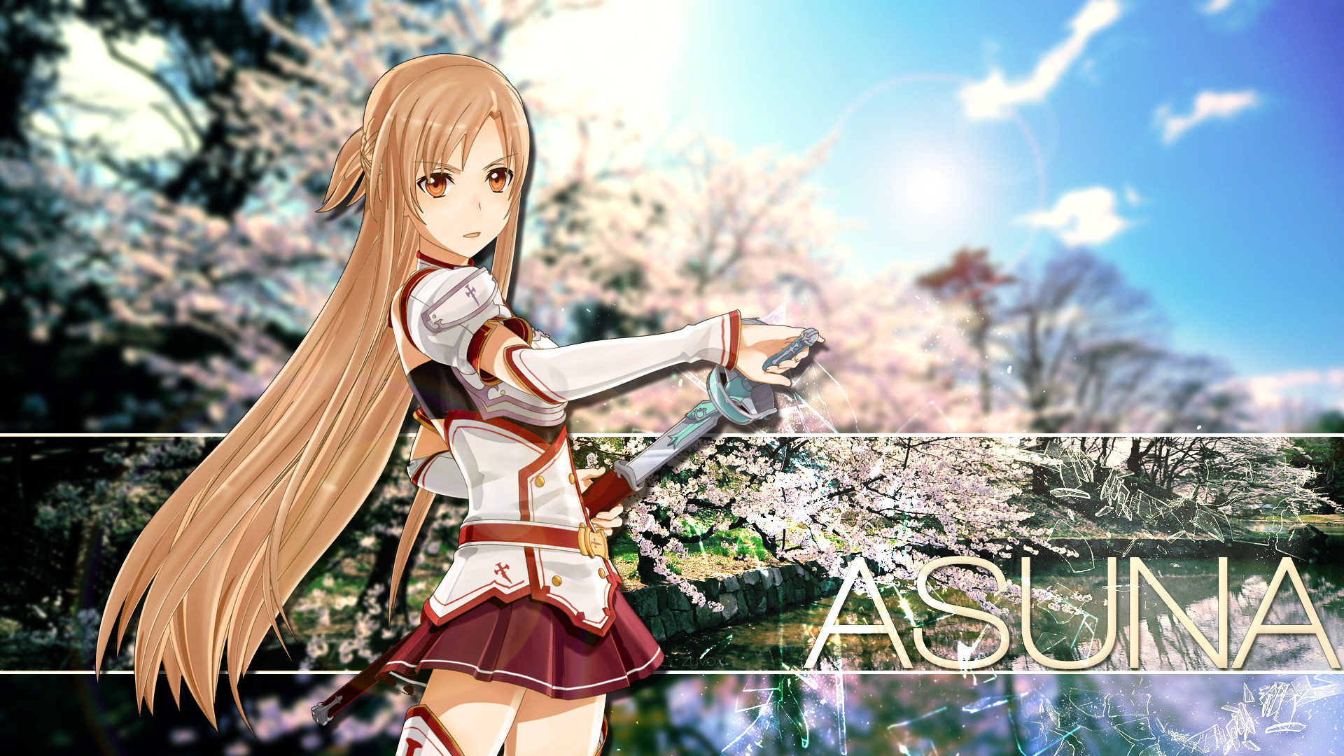 Asuna, Sword Art Online, Fiori di ciliegio, Primavera, 1920x1080, immagine di sfondo