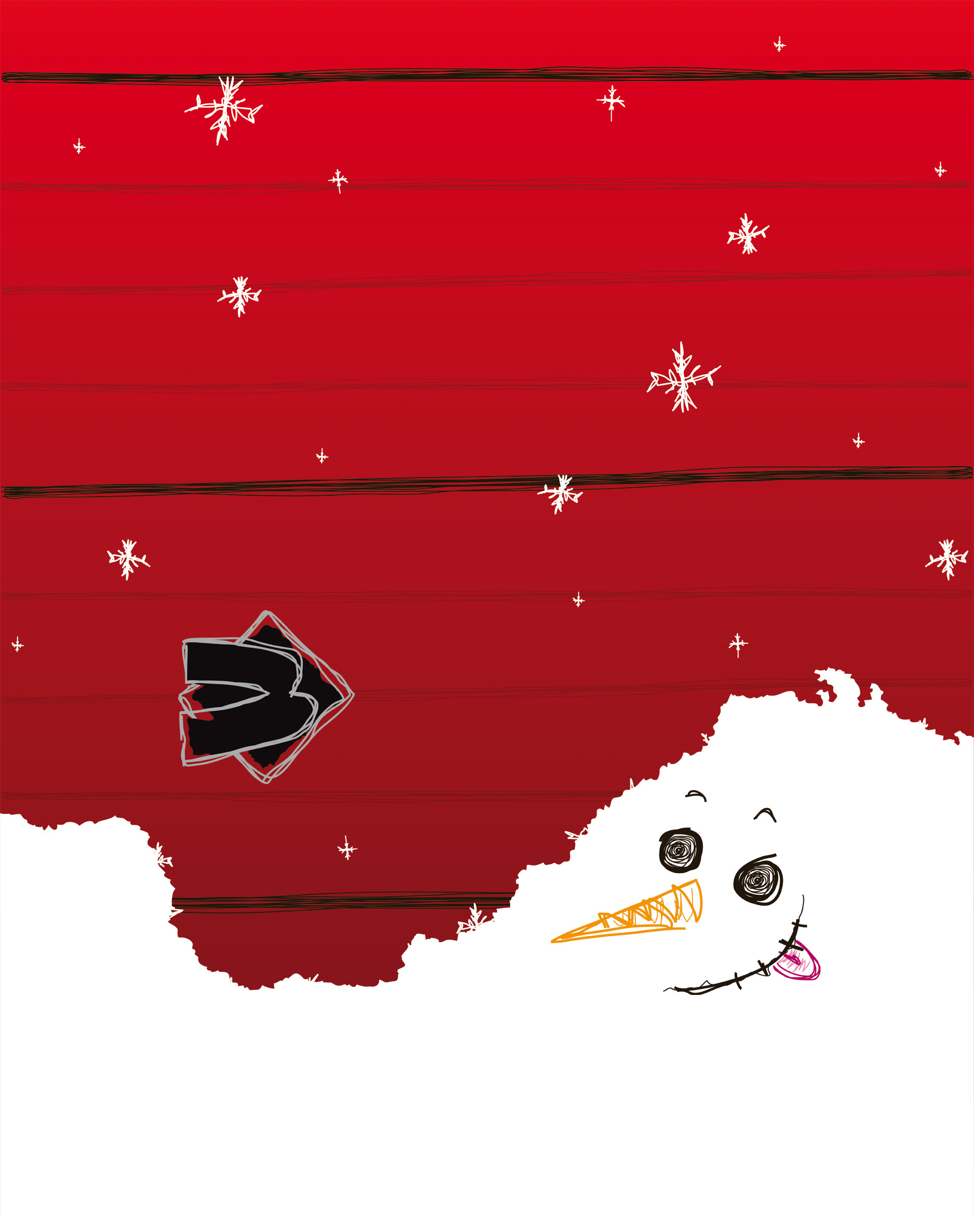 Pupazzo di neve, Fiocchi di neve, Sfondo rosso, QHD+, schermata di blocco iPad